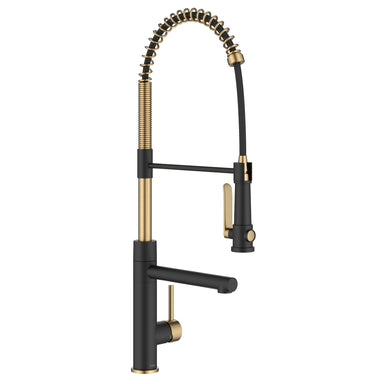 KRAUS Artec Pro 2-Function Single Handle Pull Down Kitchen Faucet in Brushed Brass & Matte Black-DirectSinks