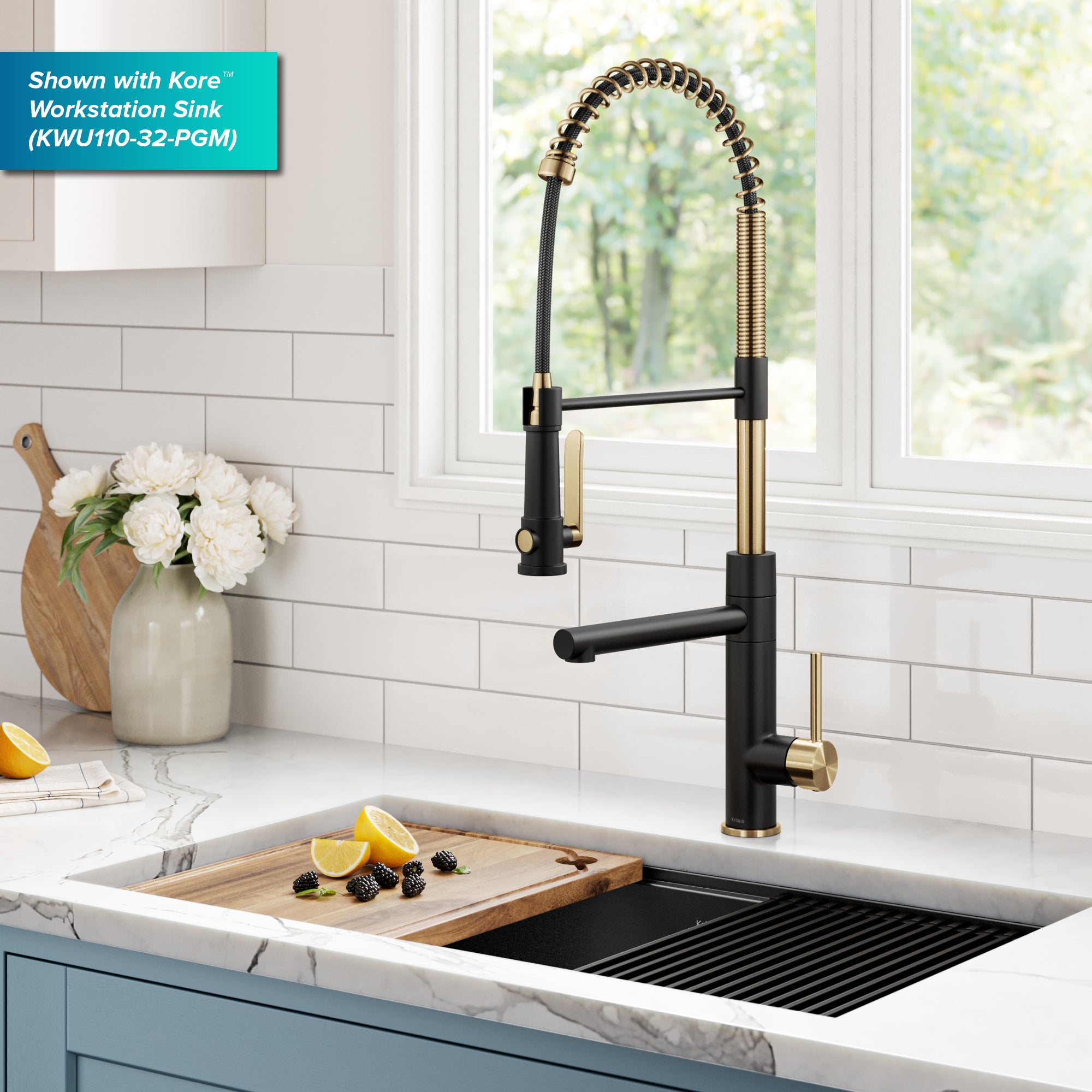 KRAUS Artec Pro 2-Function Single Handle Pull Down Kitchen Faucet in Brushed Brass & Matte Black-DirectSinks