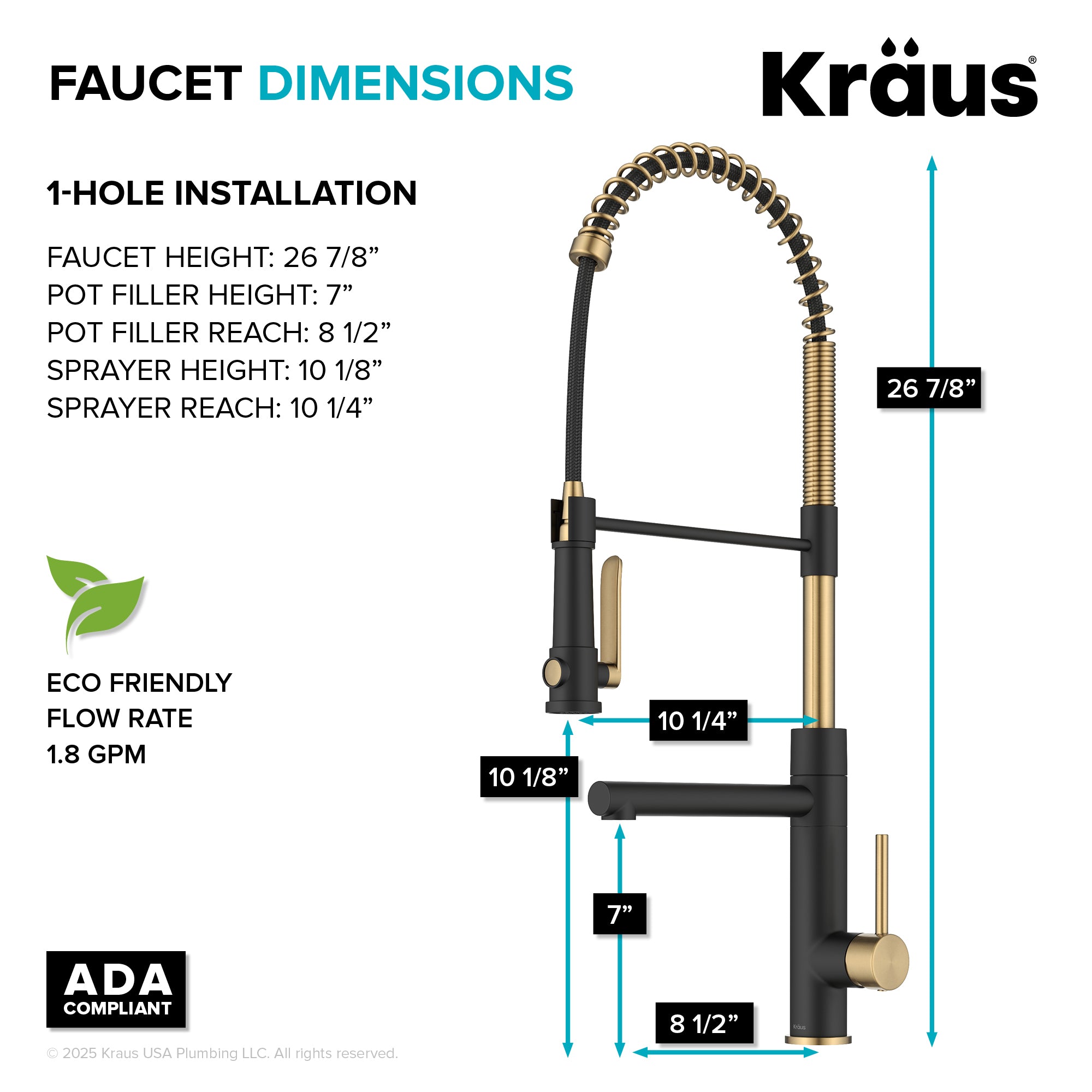 KRAUS Artec Pro 2-Function Single Handle Pull Down Kitchen Faucet in Brushed Brass & Matte Black-DirectSinks