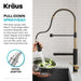 KRAUS Artec Pro 2-Function Single Handle Pull Down Kitchen Faucet in Brushed Brass & Matte Black-DirectSinks