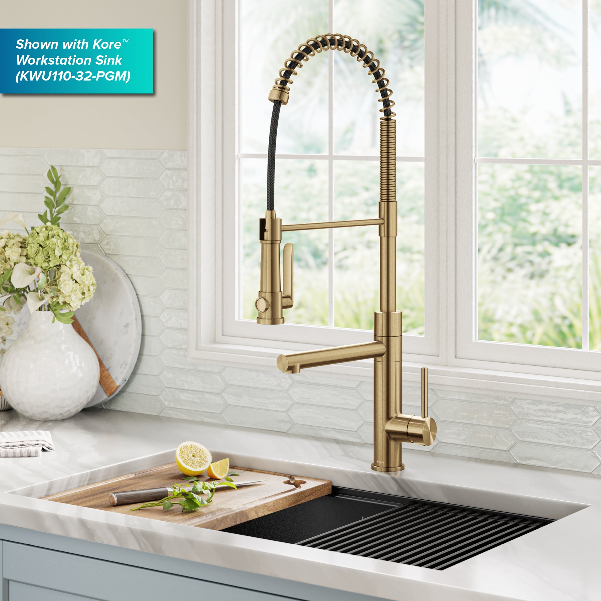 KRAUS Artec Pro 2-Function Single Handle Pull Down Kitchen Faucet in Brushed Brass-DirectSinks