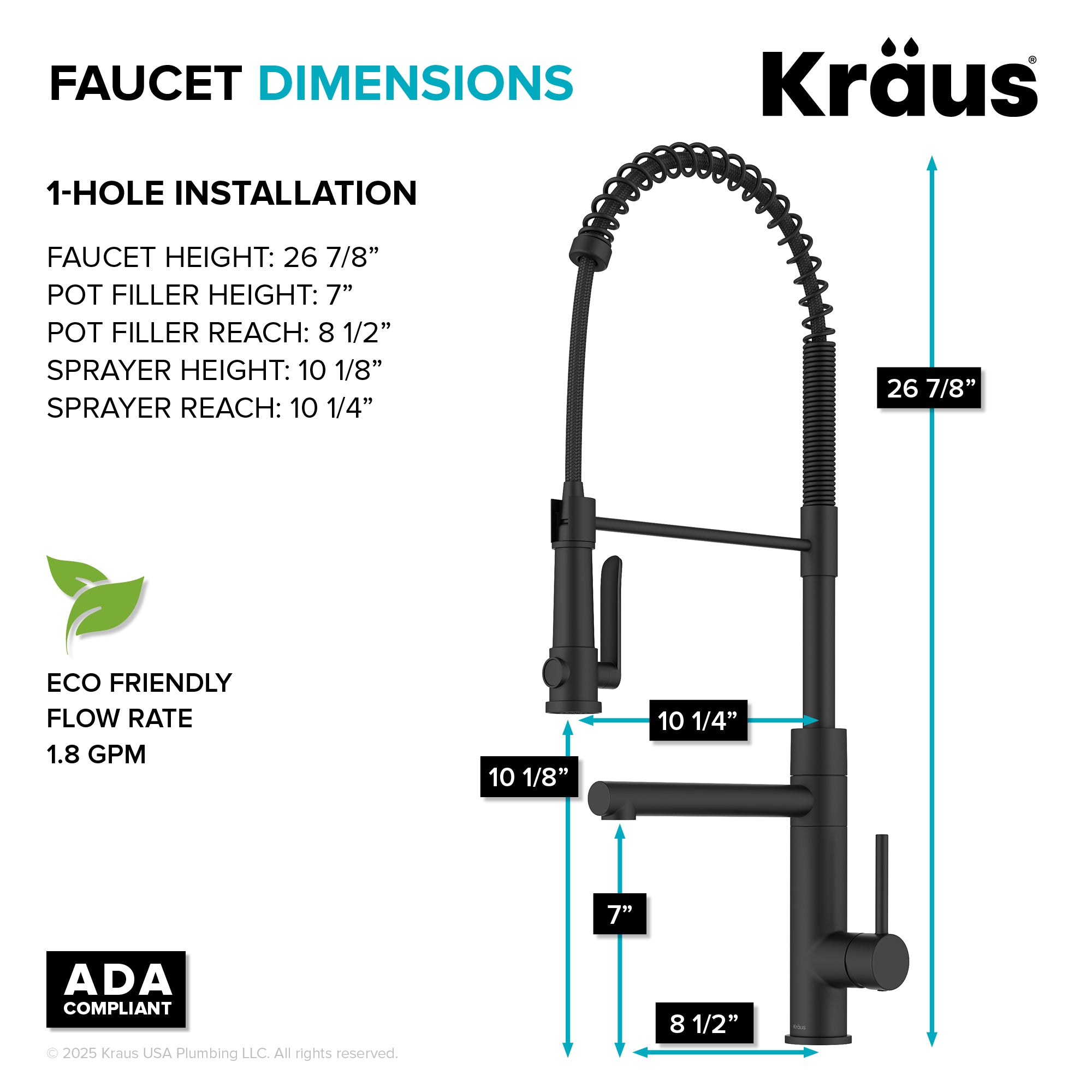 KRAUS Artec Pro 2-Function Single Handle Pull Down Kitchen Faucet in Matte Black-DirectSinks