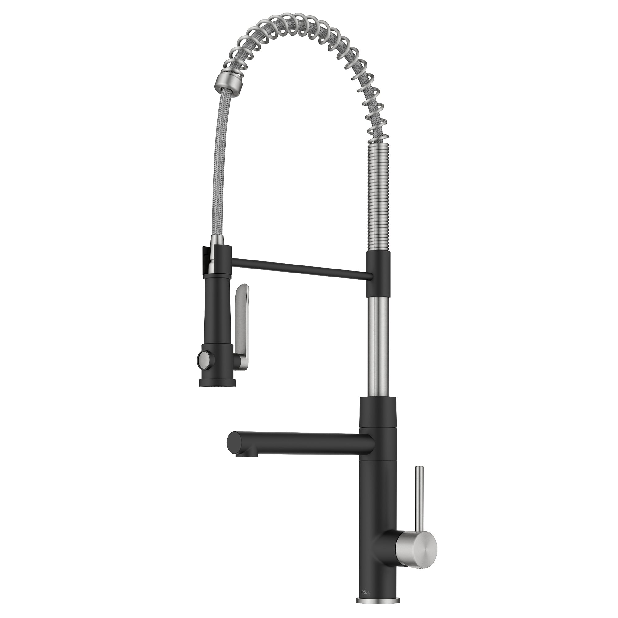 KRAUS Artec Pro 2-Function Single Handle Pull Down Kitchen Faucet in Spot-Free Stainless Steel & Matte Black-DirectSinks