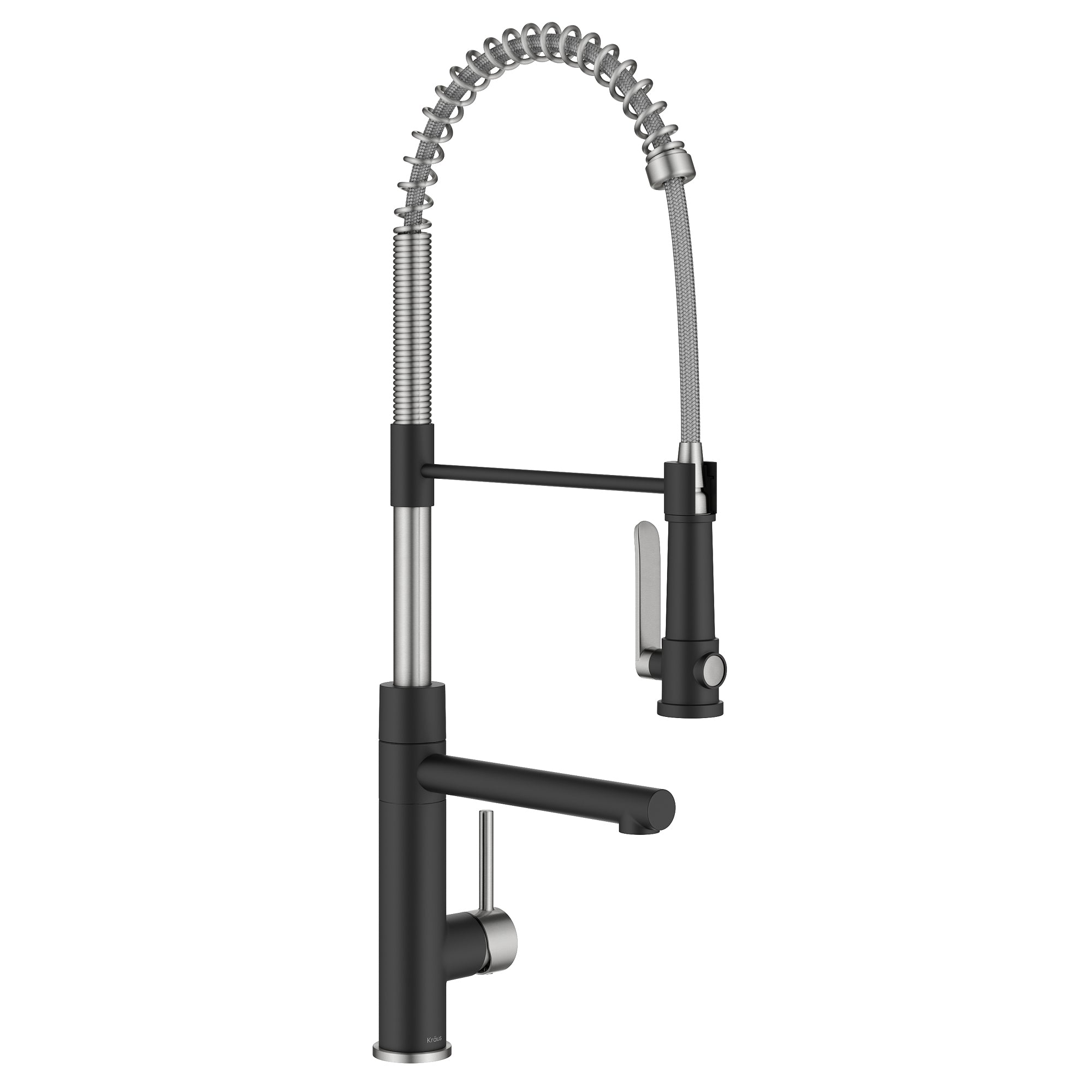 KRAUS Artec Pro 2-Function Single Handle Pull Down Kitchen Faucet in Spot-Free Stainless Steel & Matte Black-DirectSinks