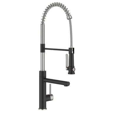 KRAUS Artec Pro 2-Function Single Handle Pull Down Kitchen Faucet in Spot-Free Stainless Steel & Matte Black-DirectSinks
