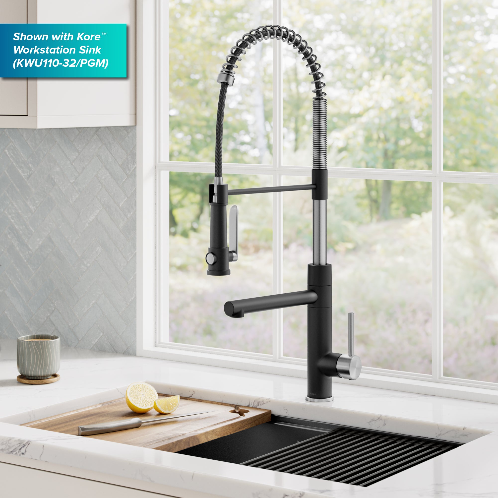 KRAUS Artec Pro 2-Function Single Handle Pull Down Kitchen Faucet in Spot-Free Stainless Steel & Matte Black-DirectSinks