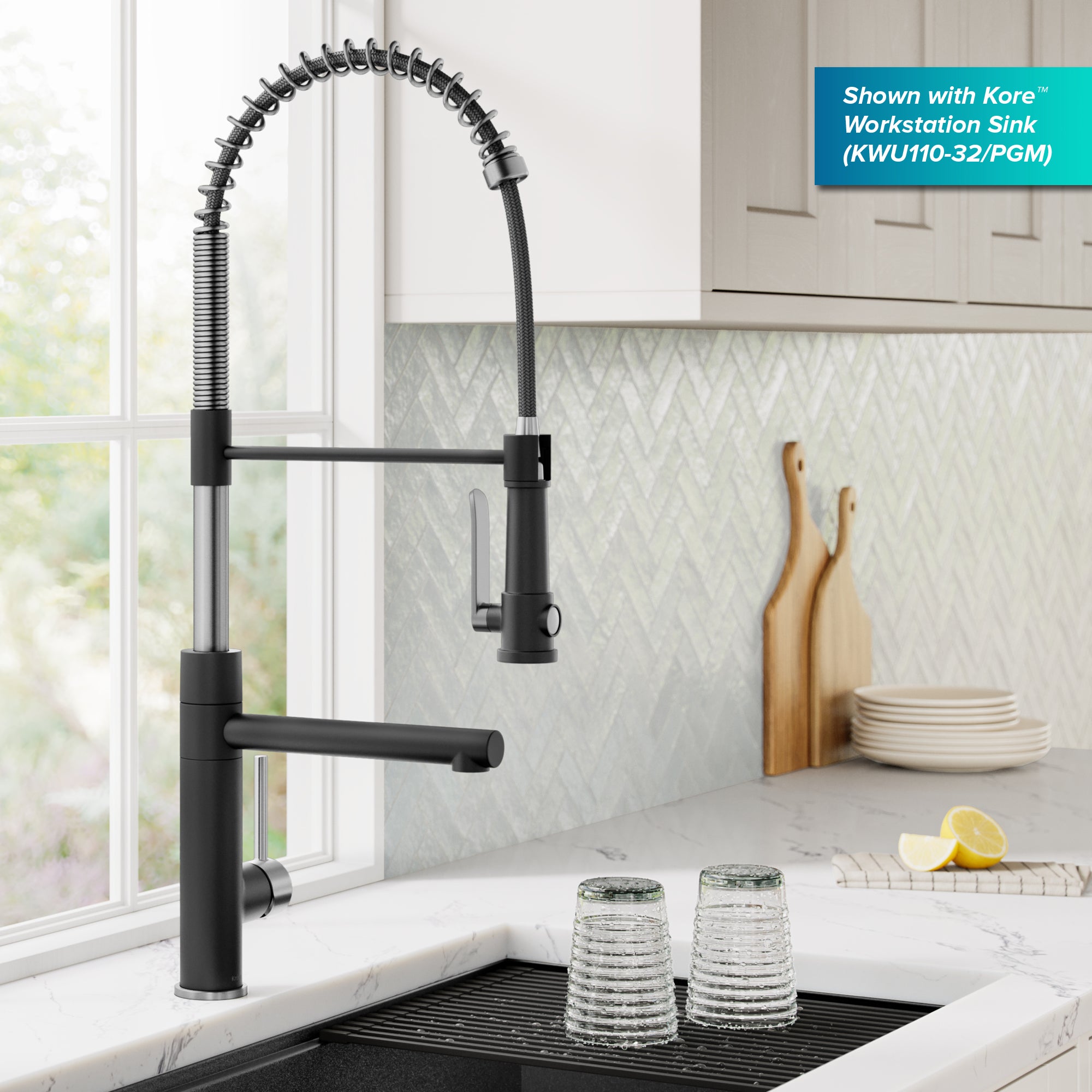 KRAUS Artec Pro 2-Function Single Handle Pull Down Kitchen Faucet in Spot-Free Stainless Steel & Matte Black-DirectSinks