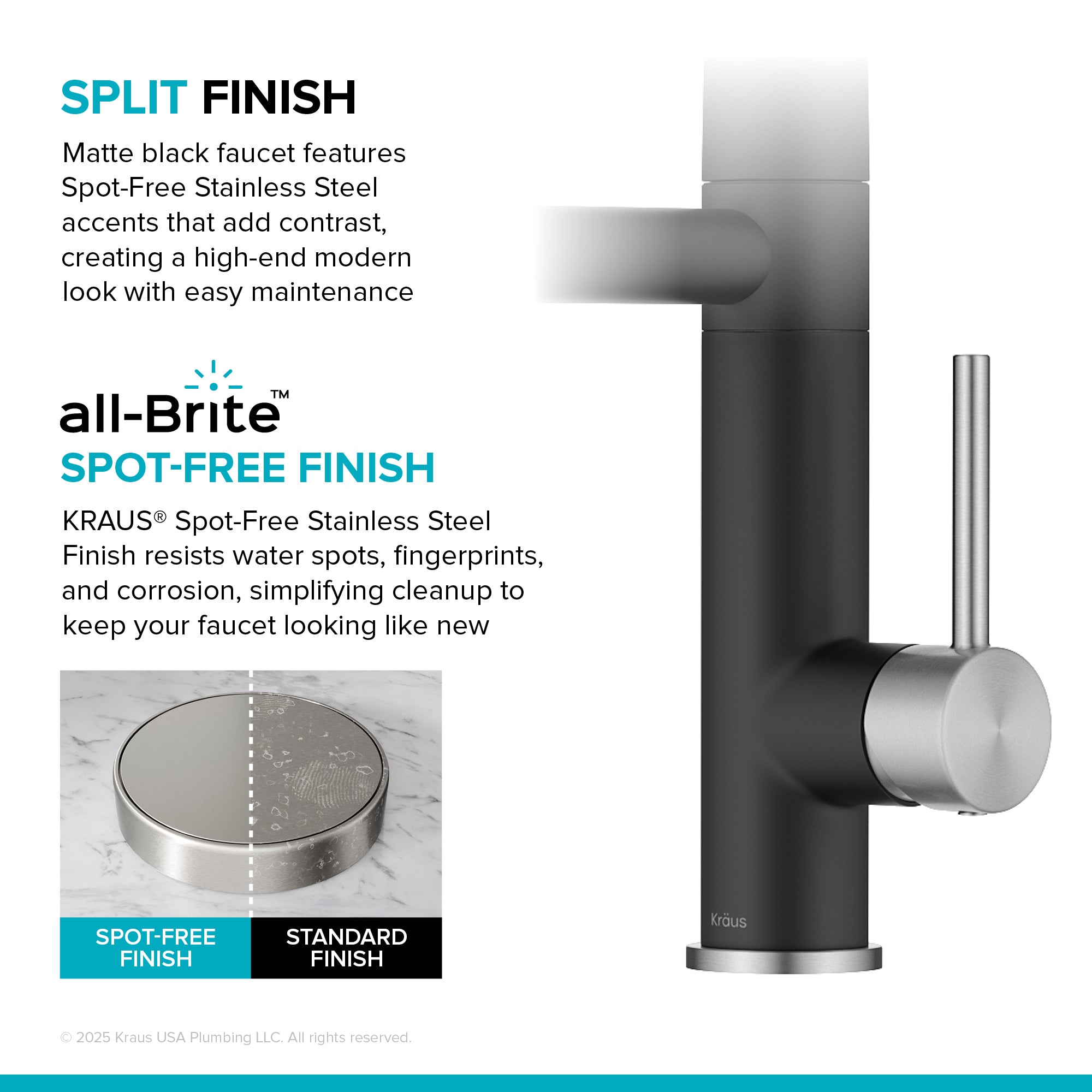 KRAUS Artec Pro 2-Function Single Handle Pull Down Kitchen Faucet in Spot-Free Stainless Steel & Matte Black-DirectSinks