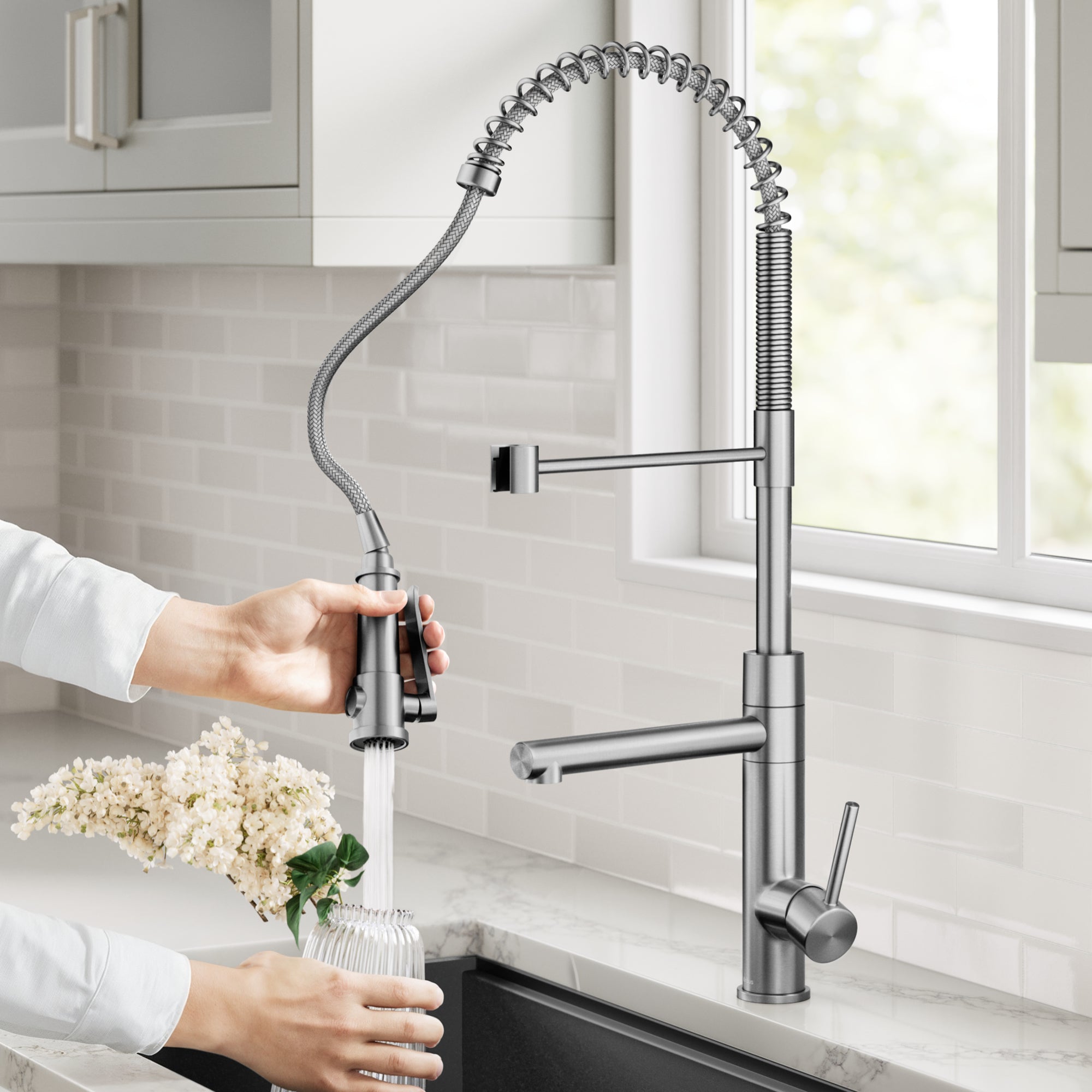 KRAUS Artec Pro 2-Function Single Handle Pull Down Kitchen Faucet in Spot-Free Stainless Steel-DirectSinks