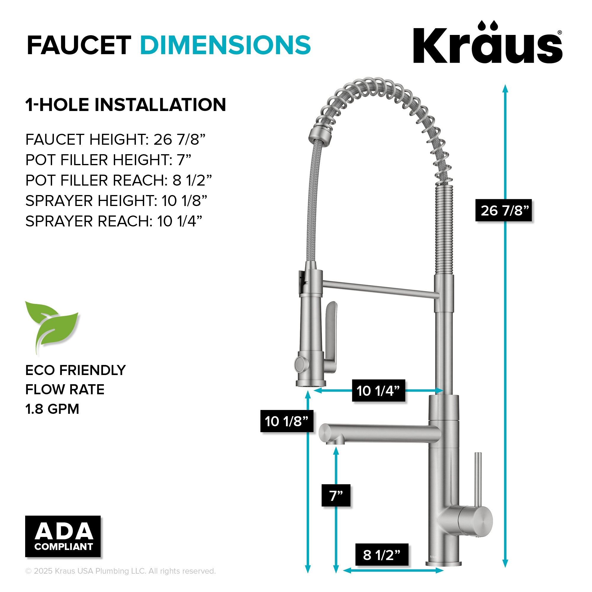KRAUS Artec Pro 2-Function Single Handle Pull Down Kitchen Faucet in Spot-Free Stainless Steel-DirectSinks
