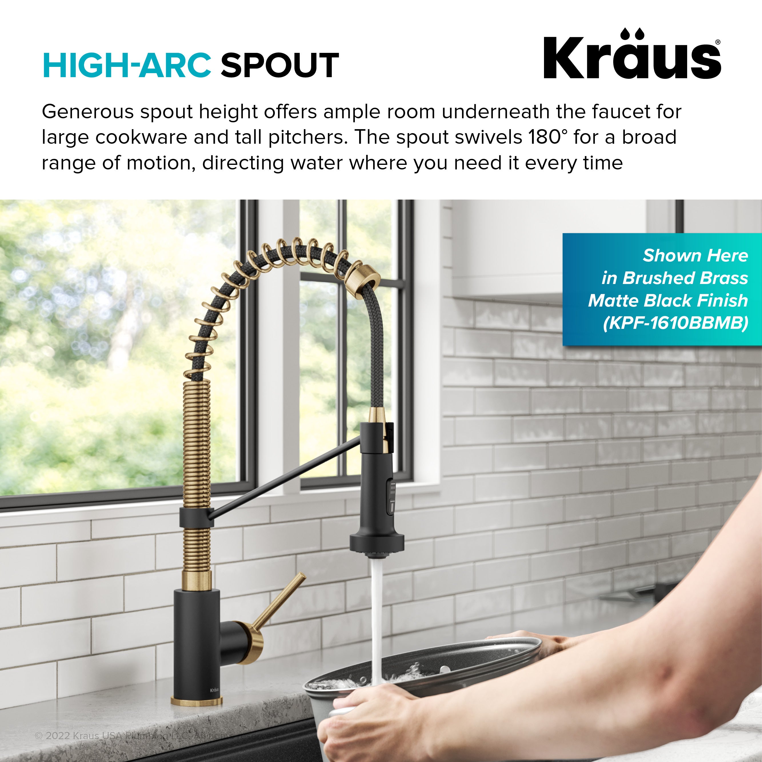 KRAUS Bolden Commercial Style Pull-Down Single Handle 18-Inch Kitchen Faucet in Brushed Brass