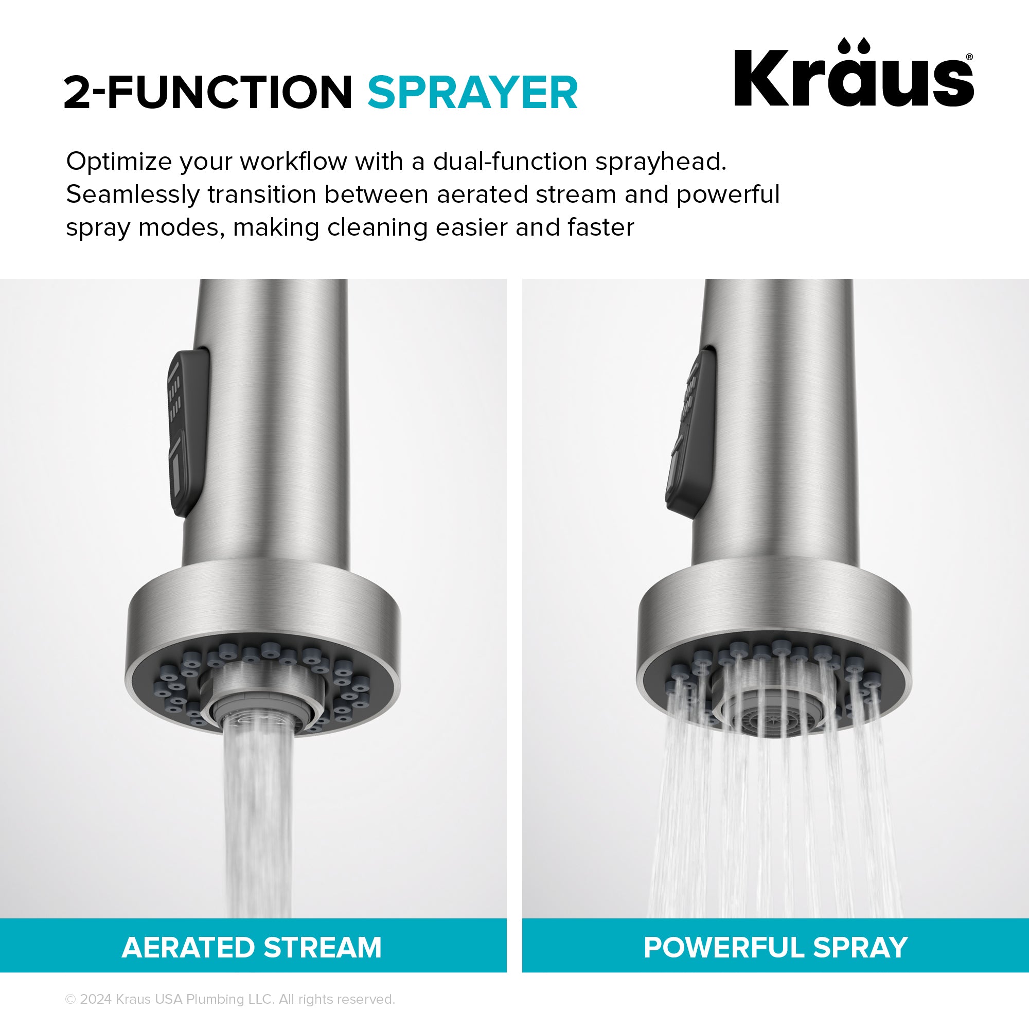 KRAUS 2-Function Single Handle Pull Down Kitchen Faucet in Spot-Free Brushed Brass