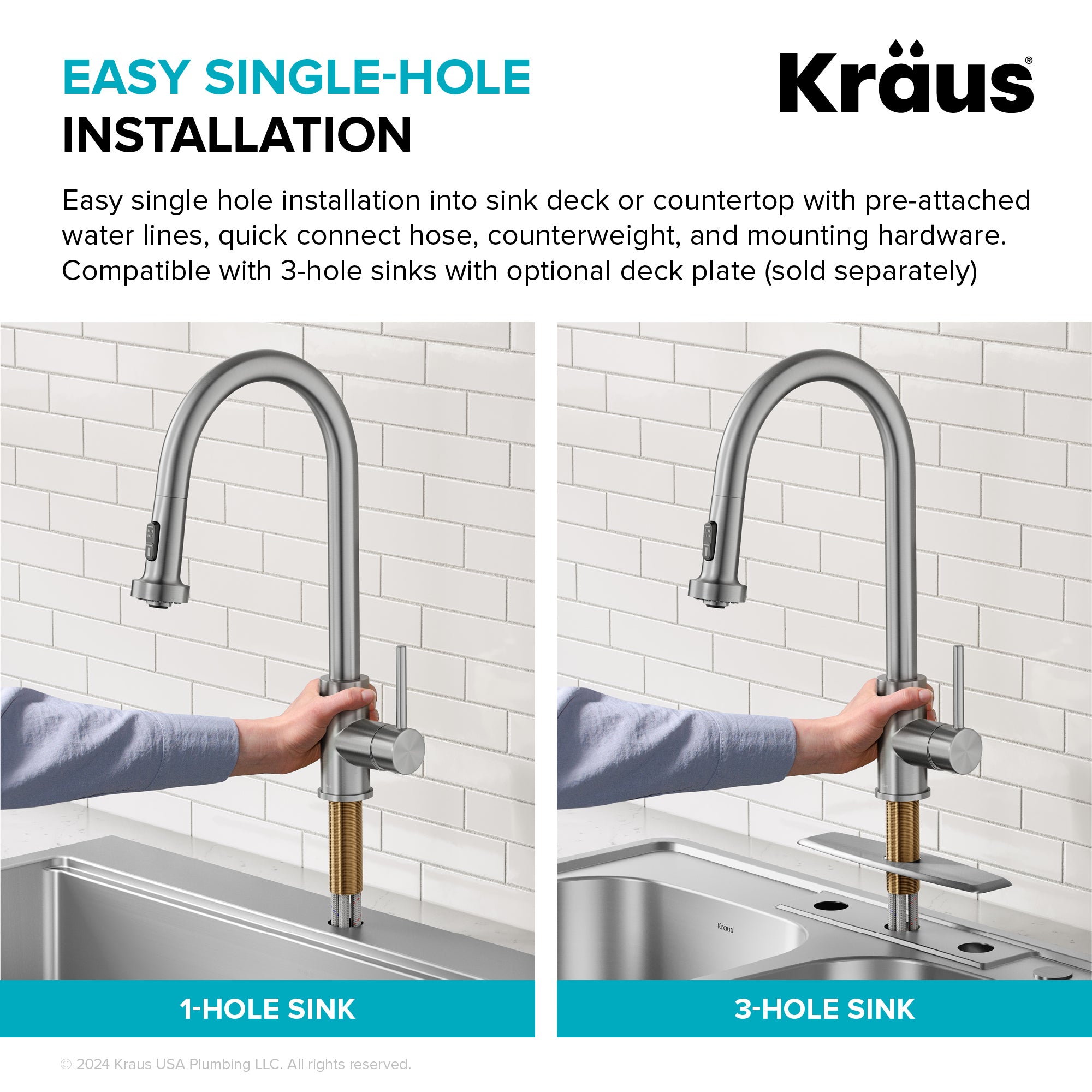 KRAUS 2-Function Single Handle Pull Down Kitchen Faucet in Spot-Free Brushed Brass