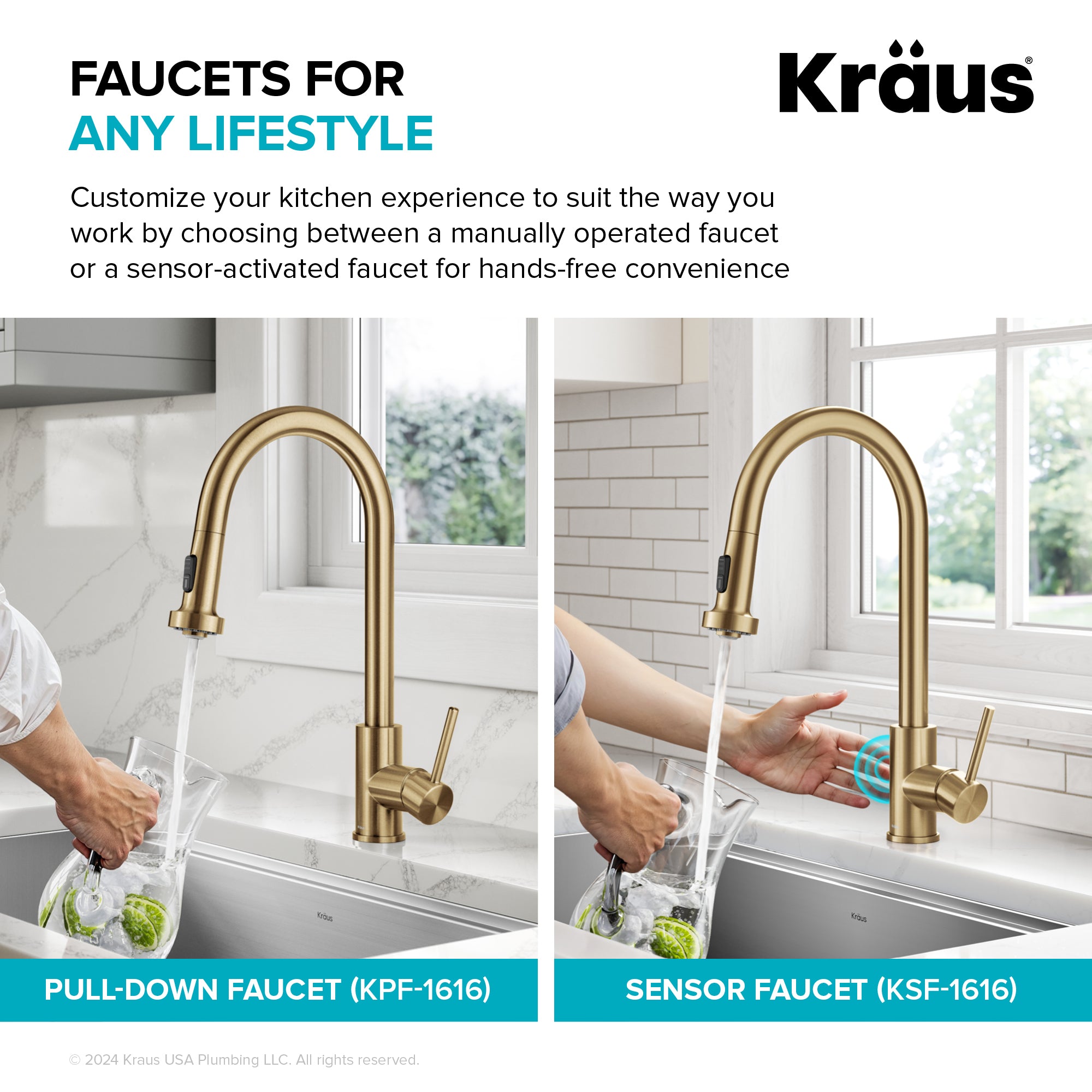 KRAUS 2-Function Single Handle Pull Down Kitchen Faucet in Spot-Free Brushed Brass