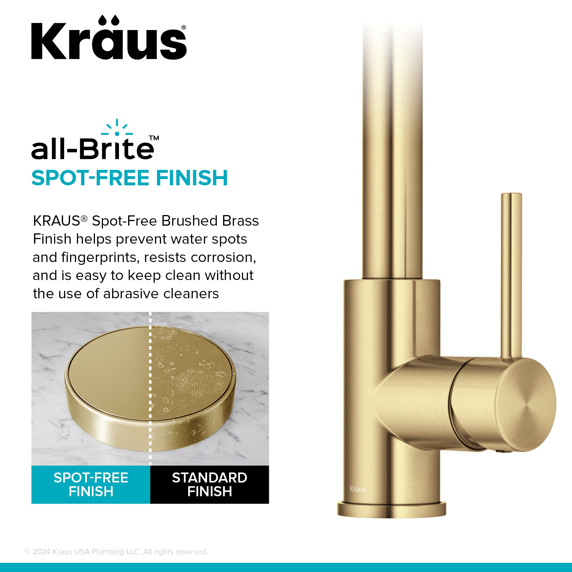 KRAUS 2-Function Single Handle Pull Down Kitchen Faucet in Spot-Free Brushed Brass