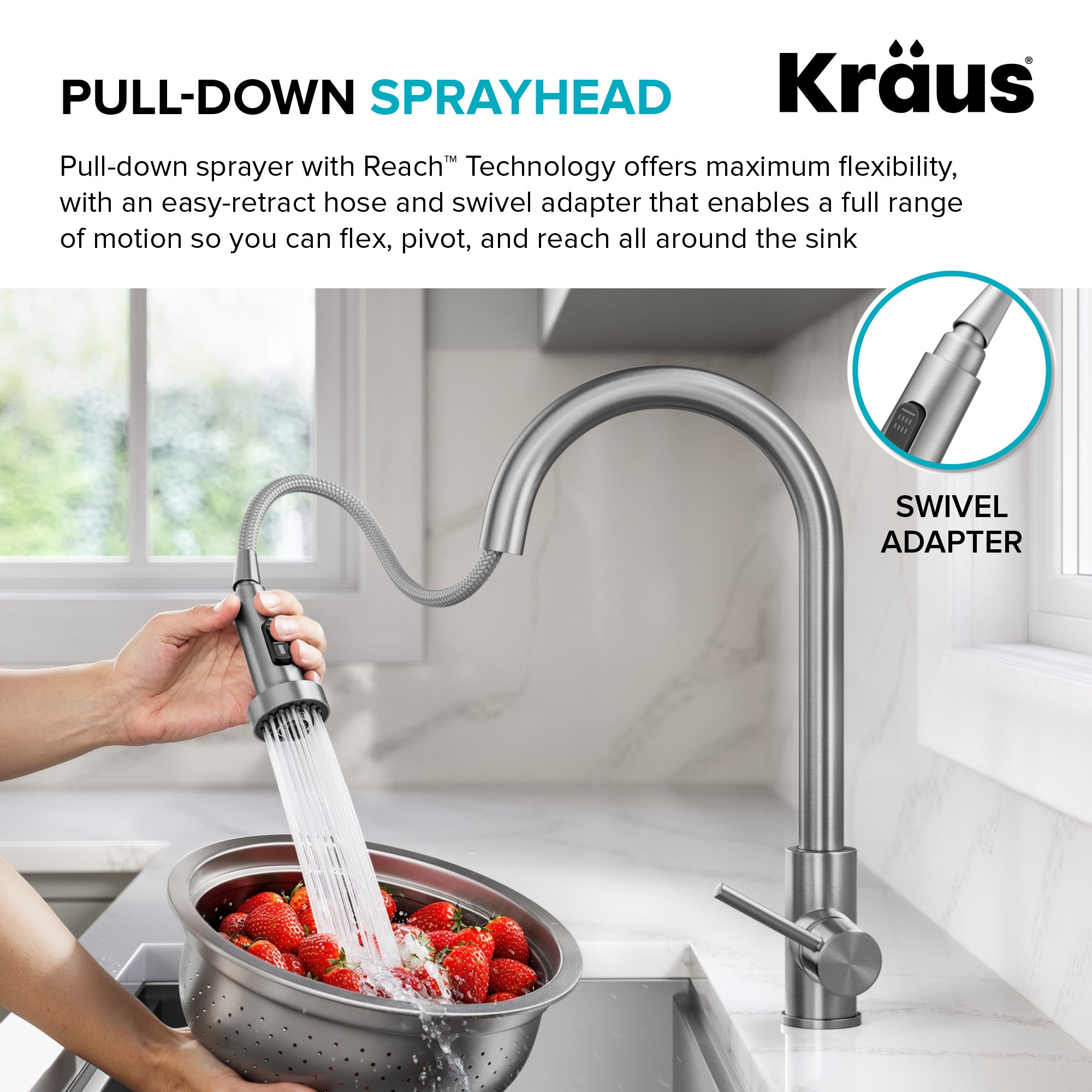 KRAUS 2-Function Single Handle Pull Down Kitchen Faucet in Spot-Free Brushed Brass