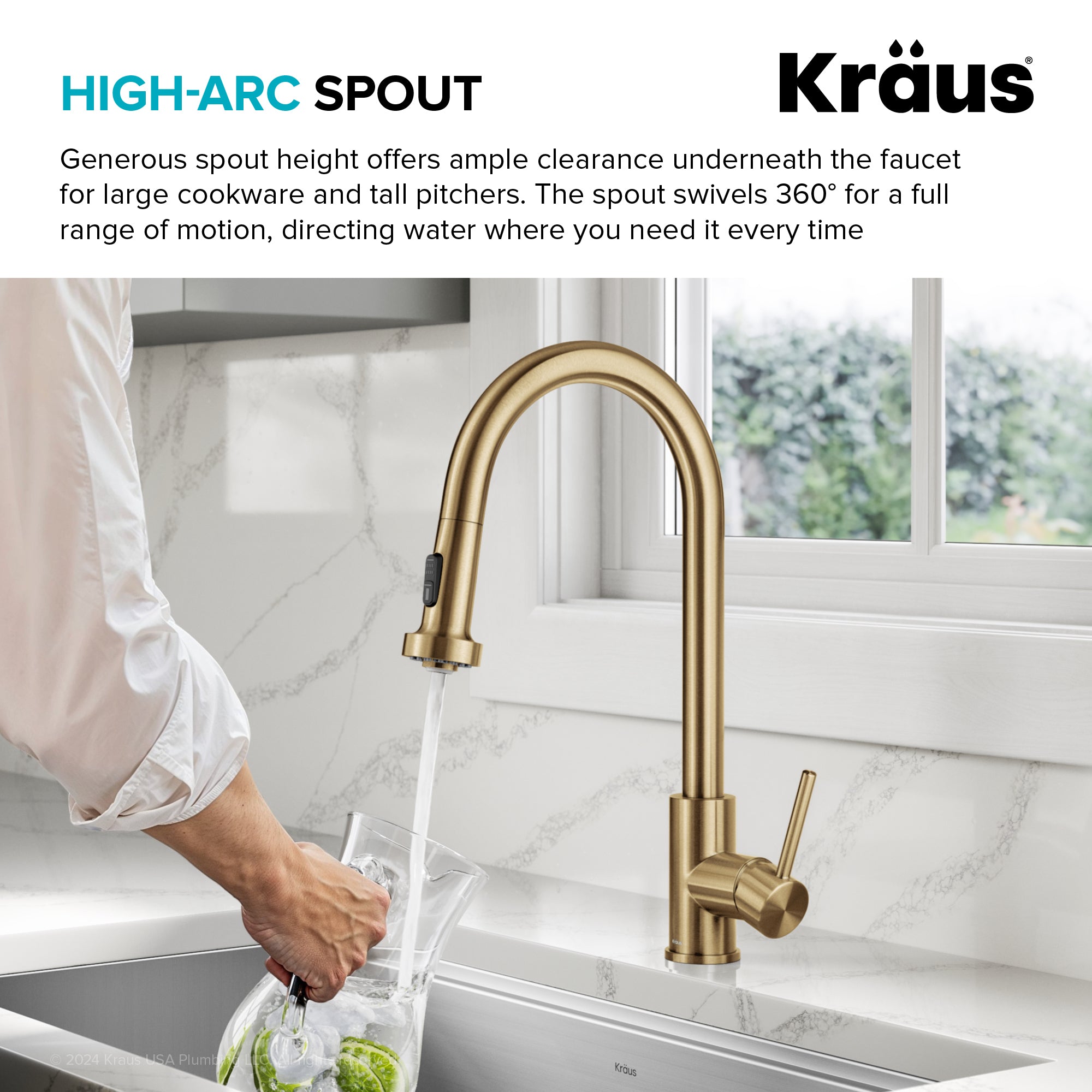 KRAUS 2-Function Single Handle Pull Down Kitchen Faucet in Spot-Free Brushed Brass