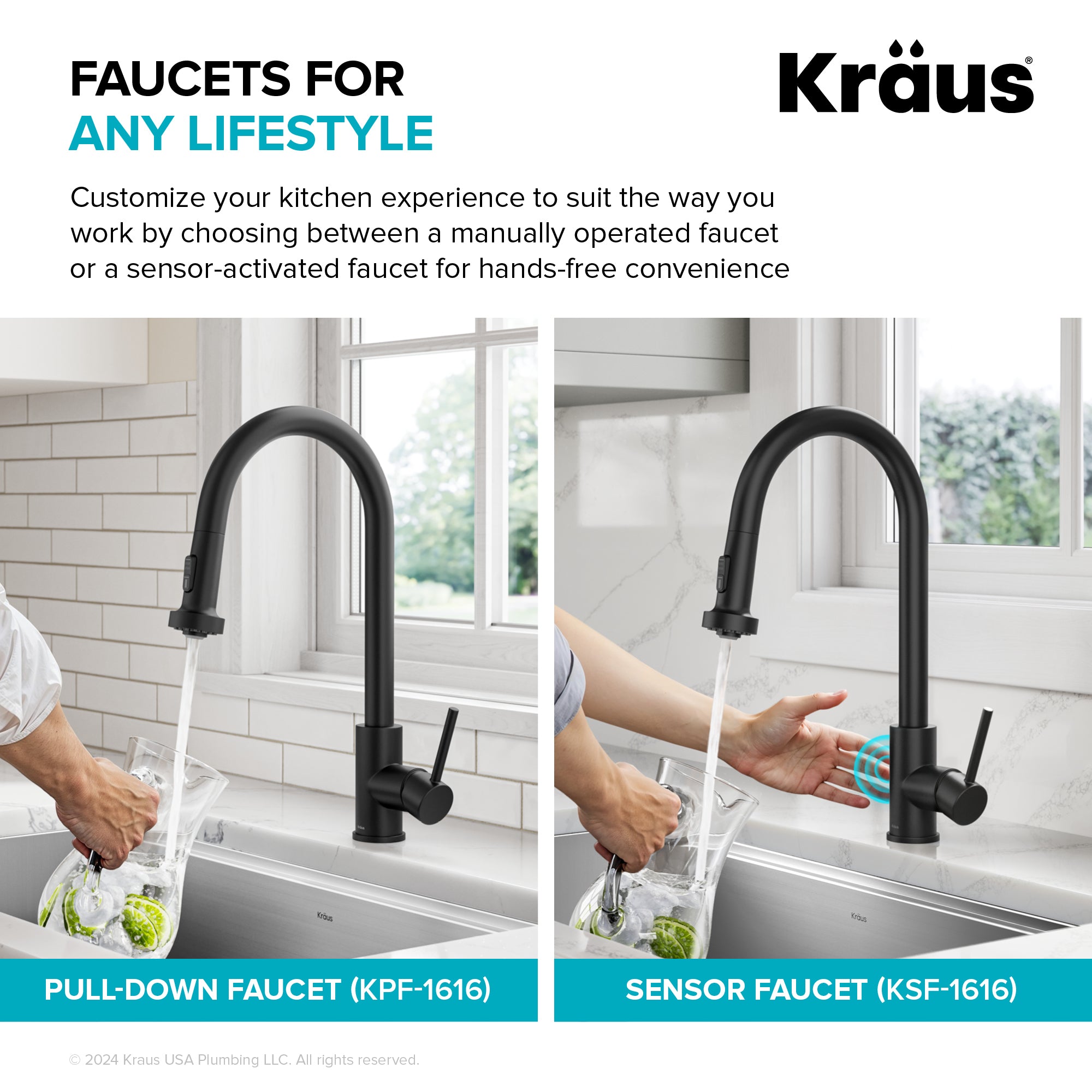 KRAUS 2-Function Single Handle Pull Down Kitchen Faucet in Matte Black