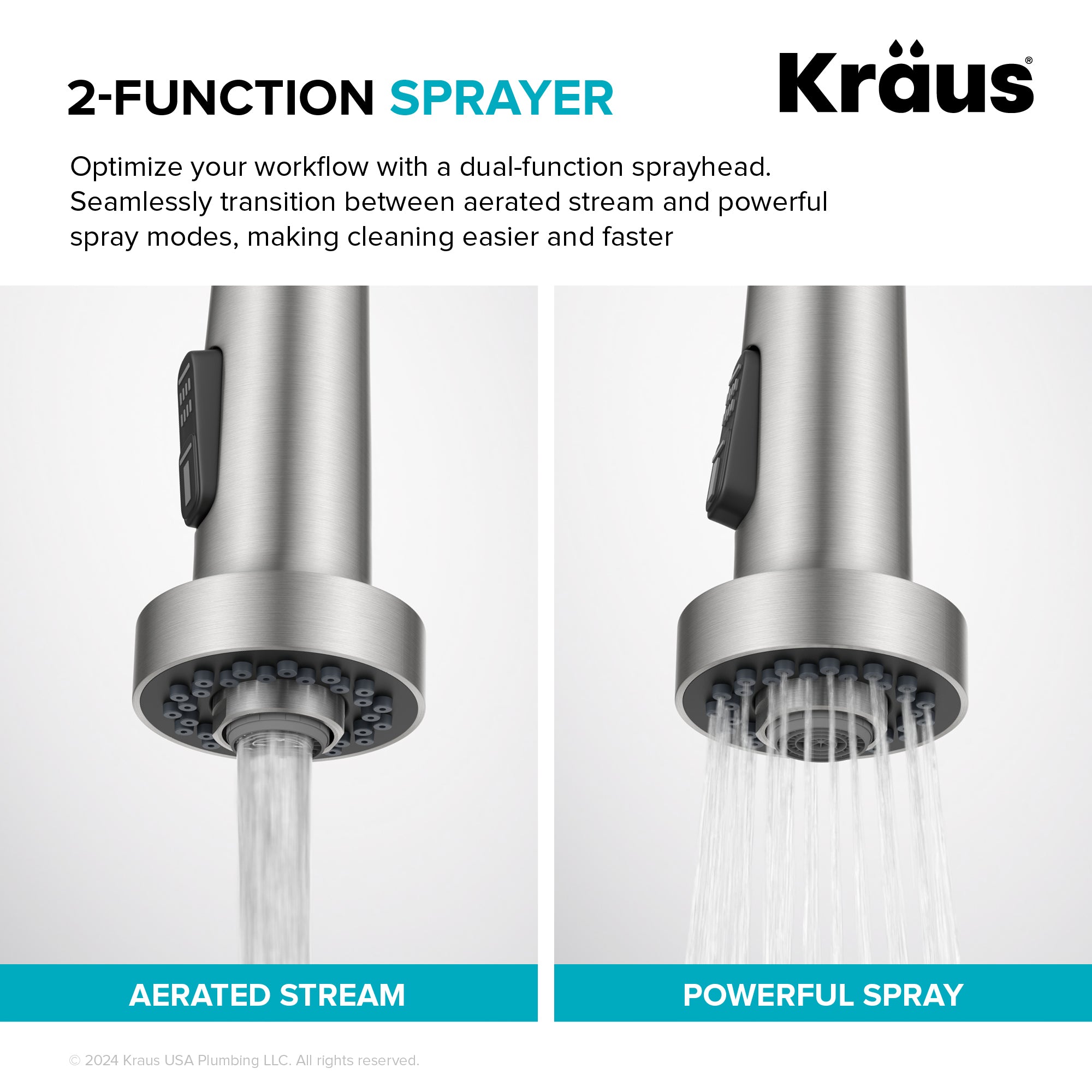 KRAUS 2-Function Single Handle Pull Down Kitchen Faucet in Spot-Free Stainless