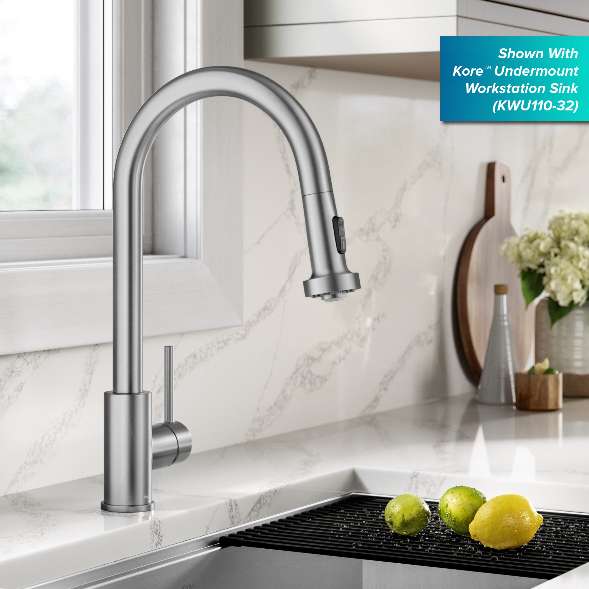 KRAUS 2-Function Single Handle Pull Down Kitchen Faucet in Spot-Free Stainless