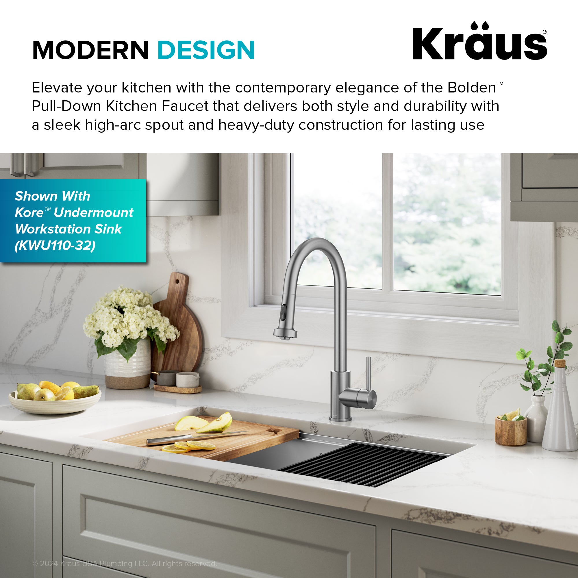 KRAUS 2-Function Single Handle Pull Down Kitchen Faucet in Spot-Free Stainless