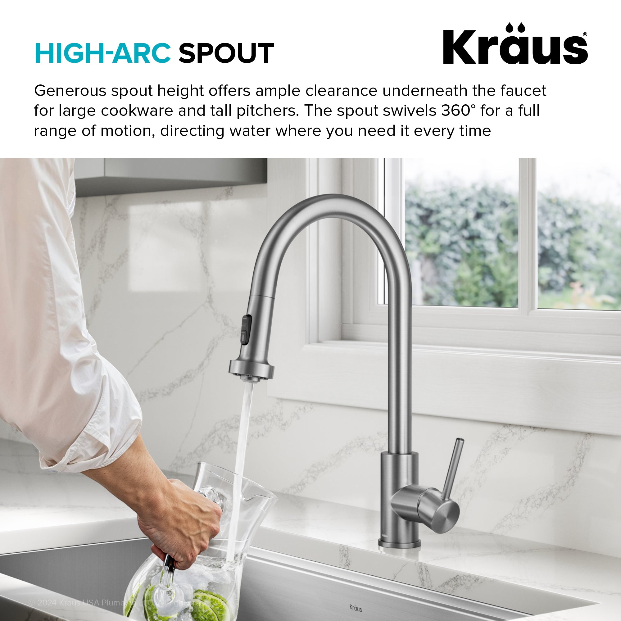 KRAUS 2-Function Single Handle Pull Down Kitchen Faucet in Spot-Free Stainless