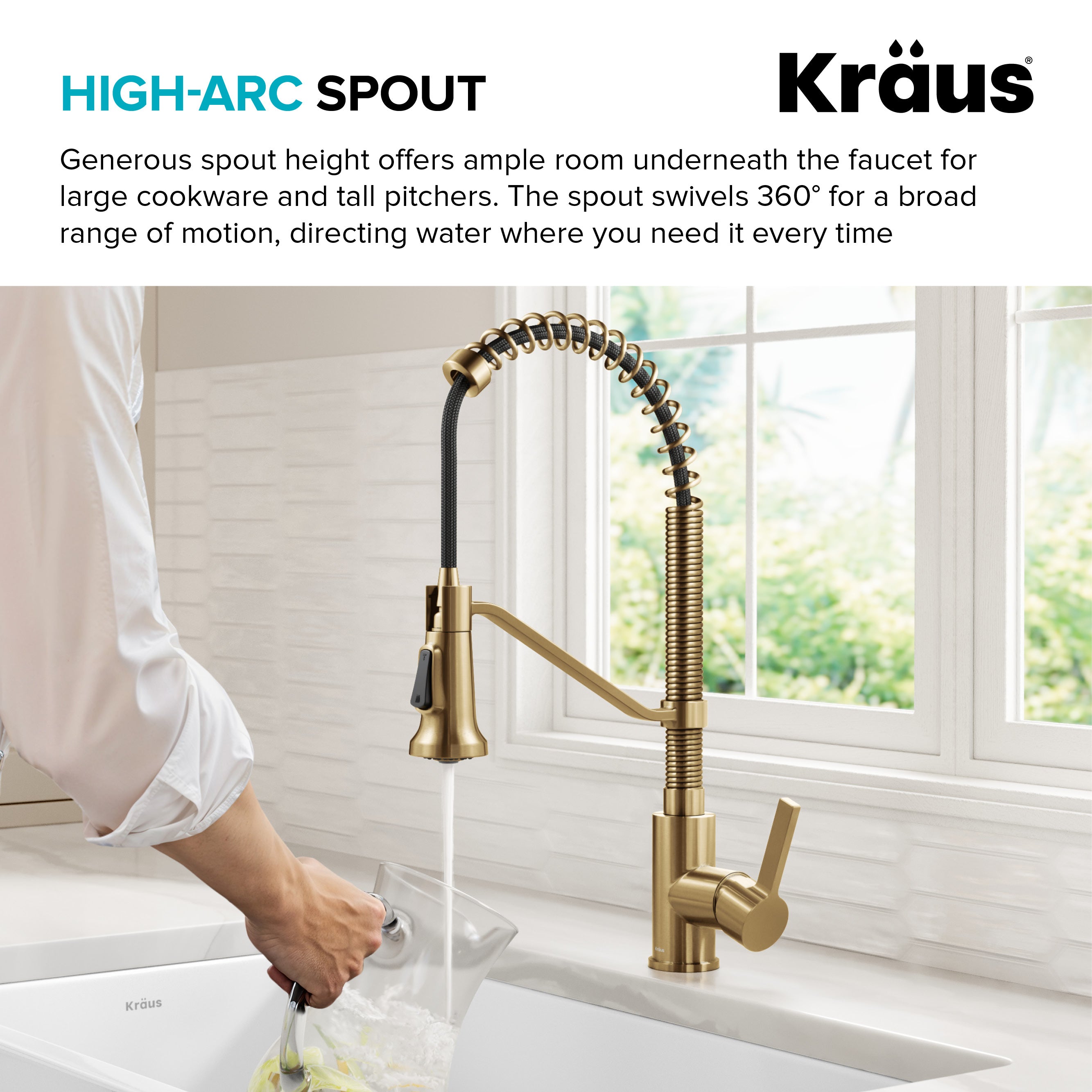 KRAUS Britt Single Handle Pull Down Kitchen Faucet in Spot-Free Brushed Brass