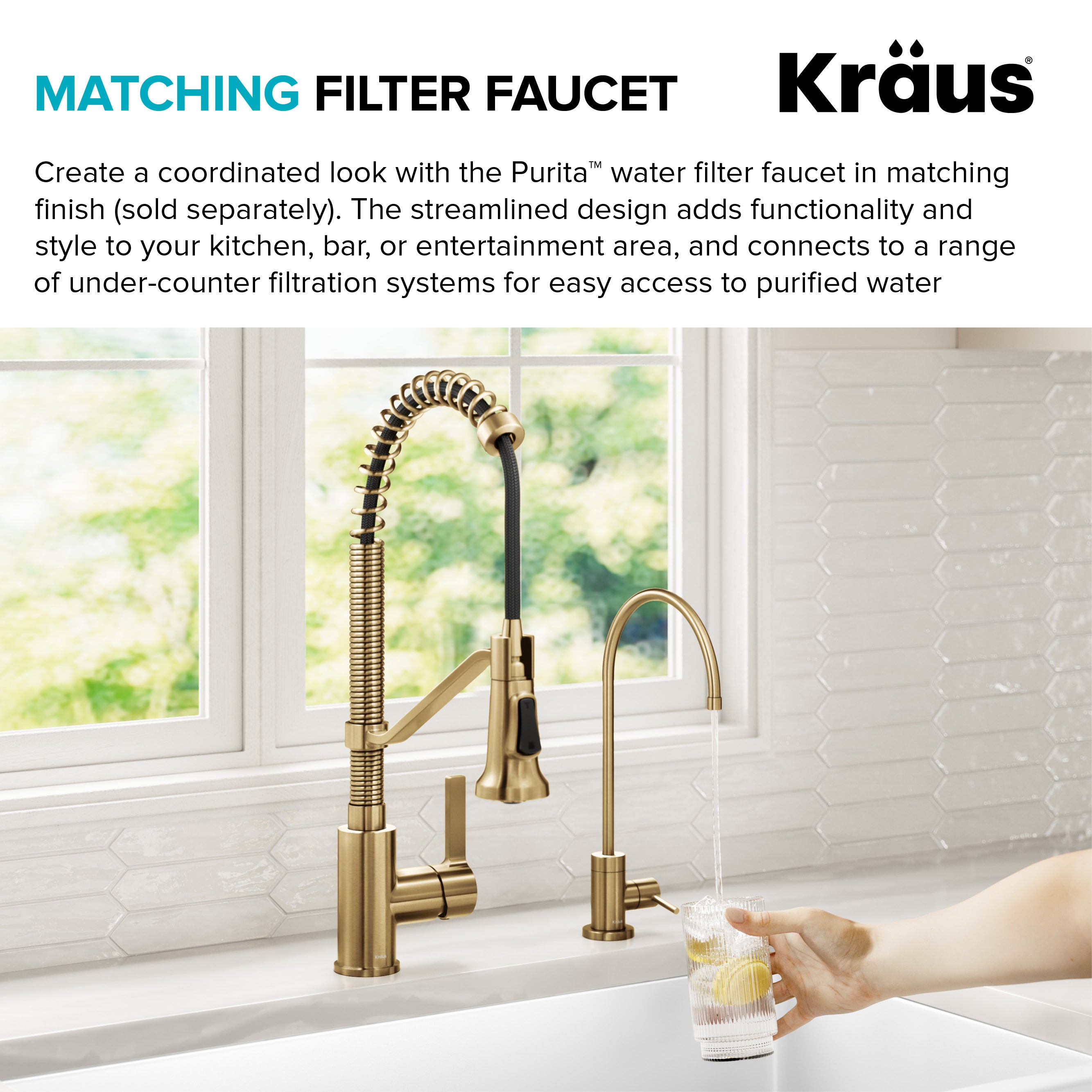 KRAUS Britt Single Handle Pull Down Kitchen Faucet in Spot-Free Brushed Brass