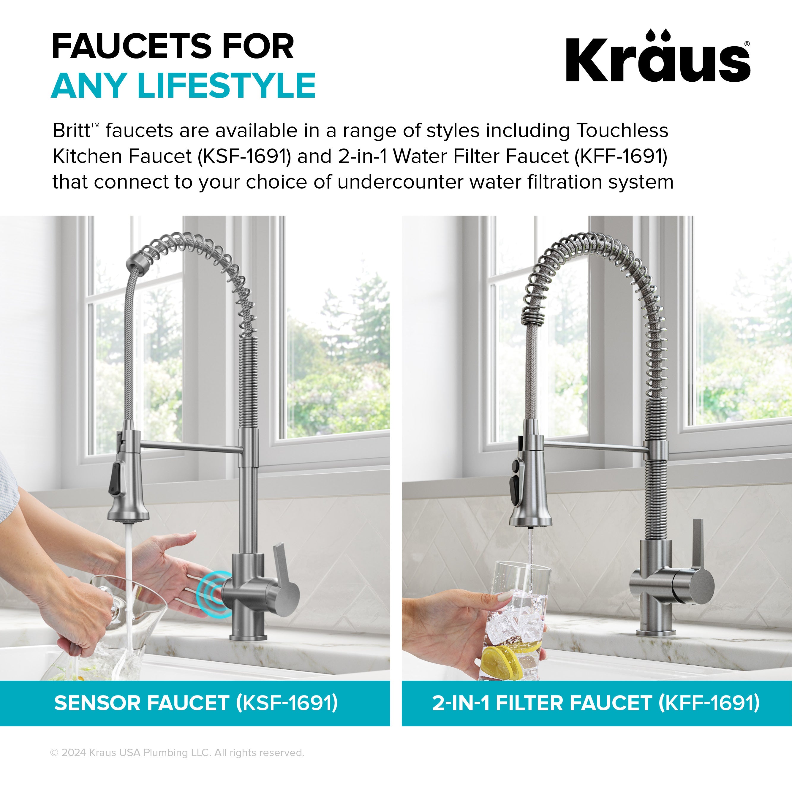 KRAUS Britt Single Handle Pull Down Kitchen Faucet in Spot-Free Brushed Brass