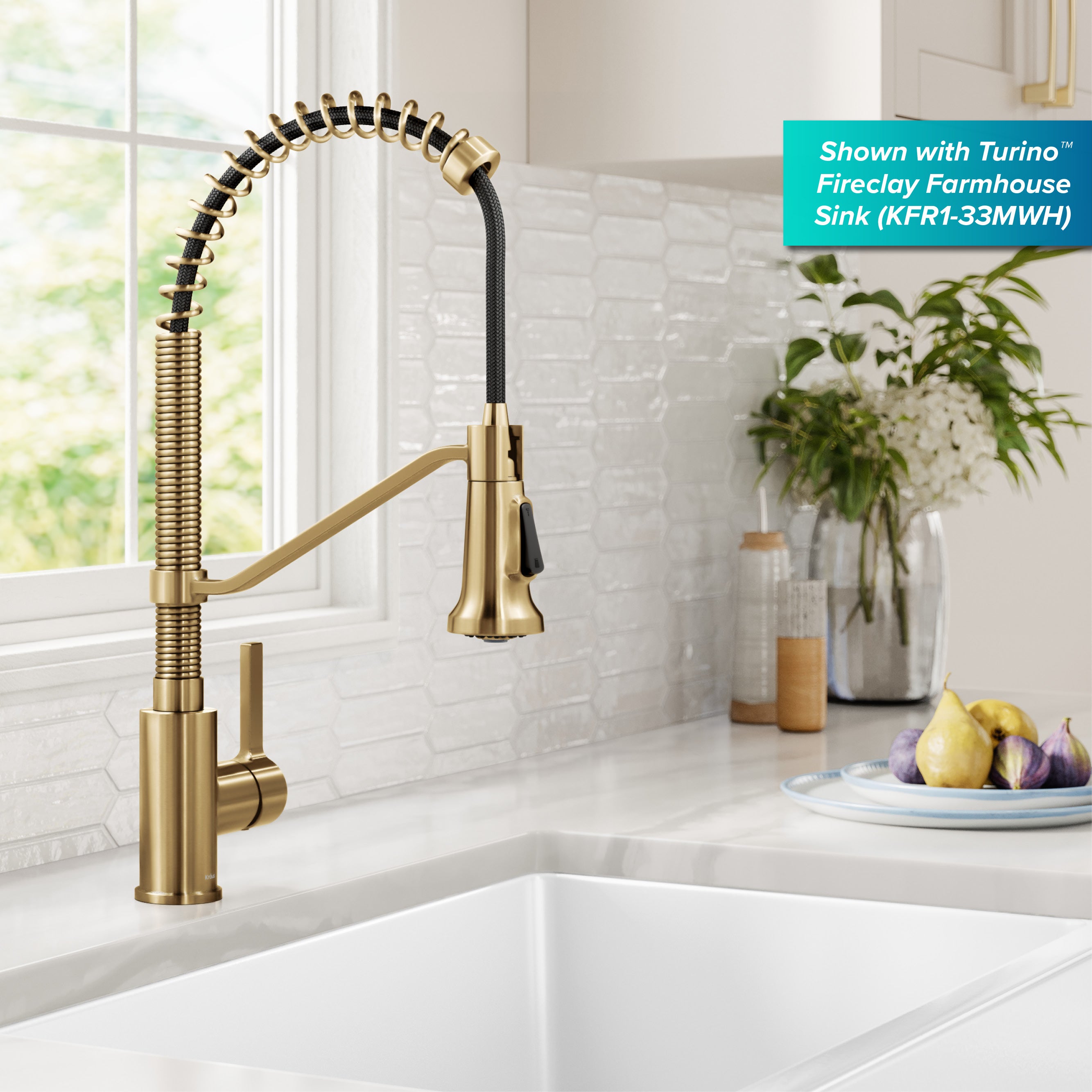 KRAUS Britt Single Handle Pull Down Kitchen Faucet in Spot-Free Brushed Brass