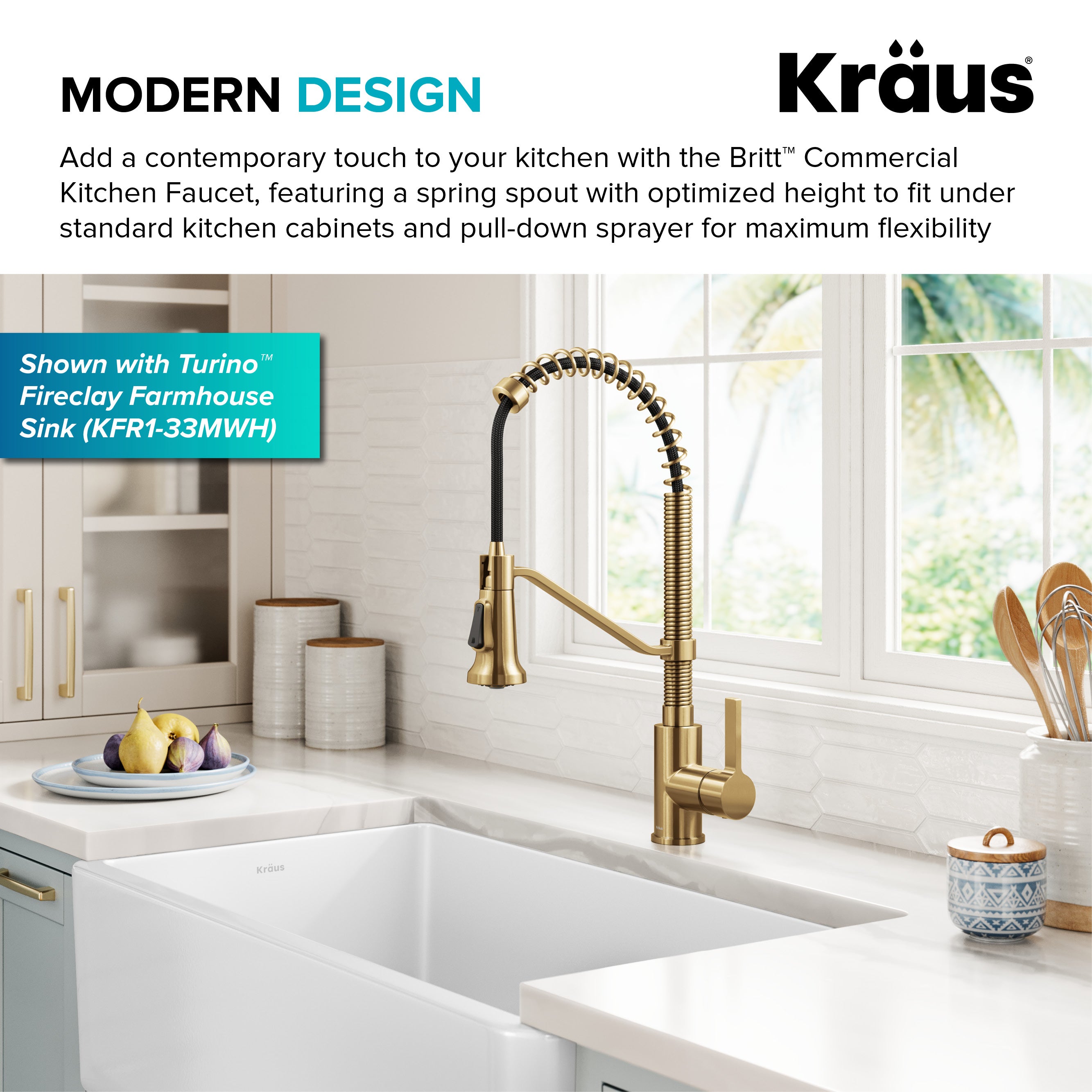 KRAUS Britt Single Handle Pull Down Kitchen Faucet in Spot-Free Brushed Brass