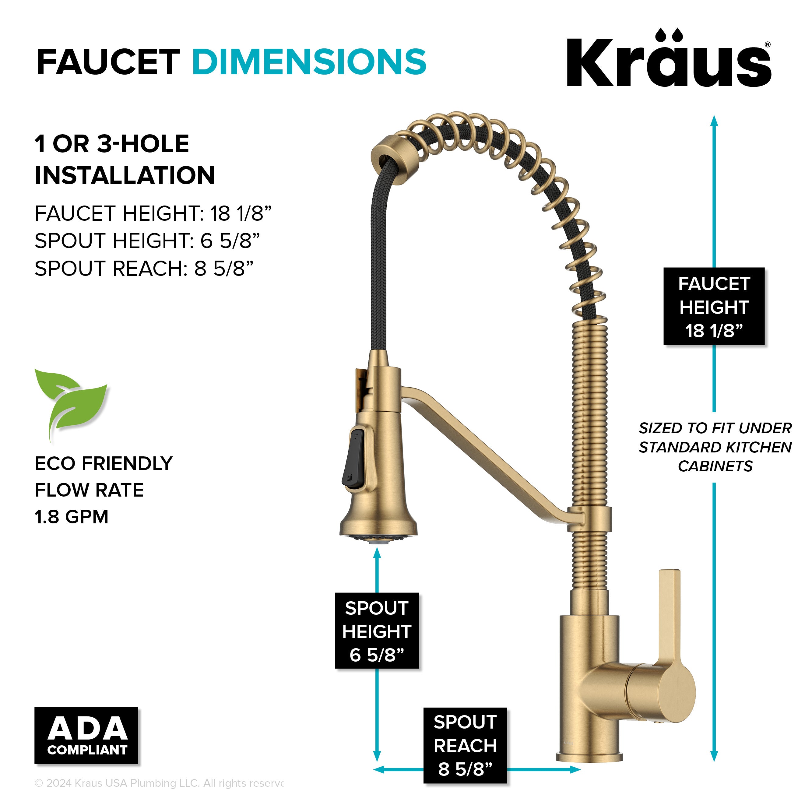 KRAUS Britt Single Handle Pull Down Kitchen Faucet in Spot-Free Brushed Brass