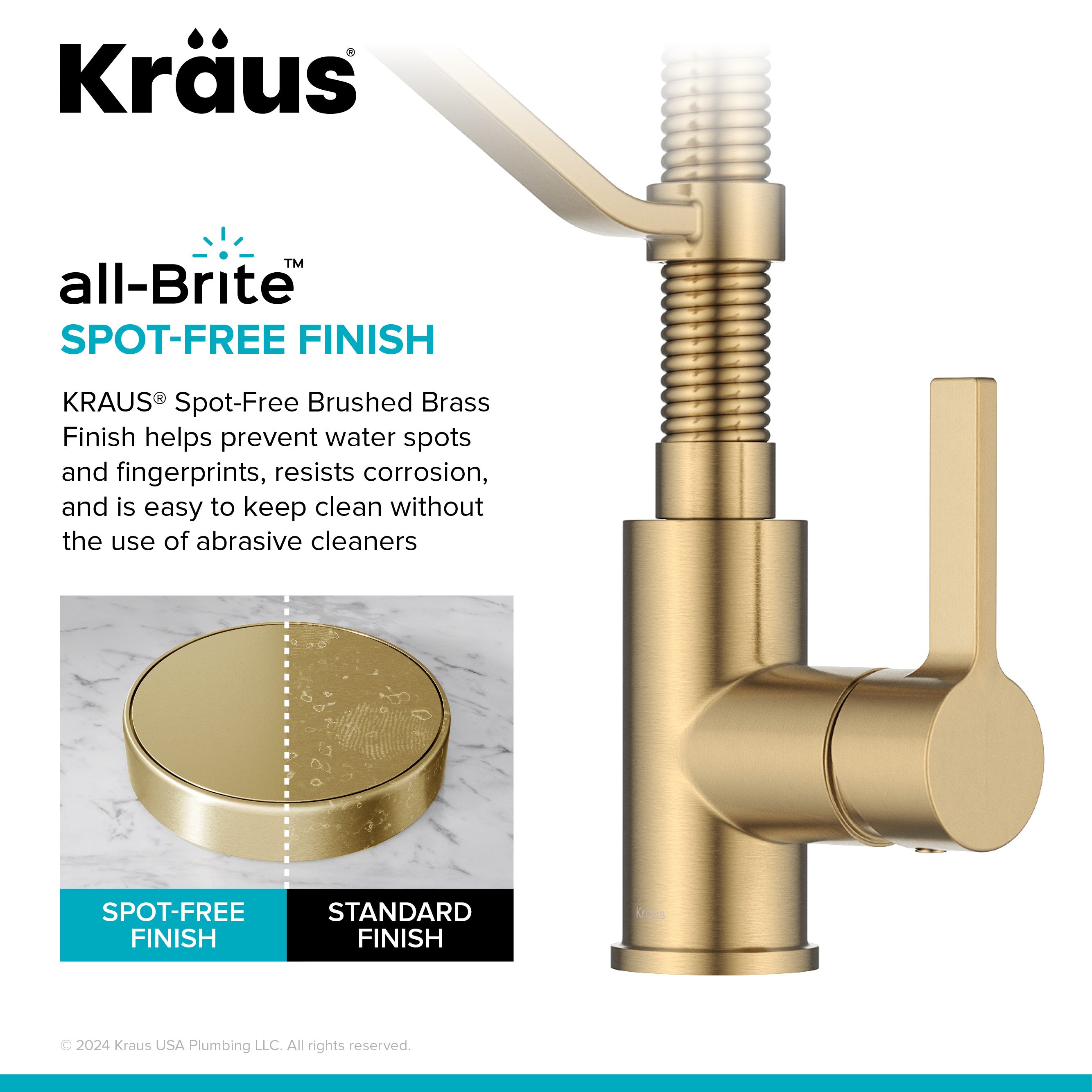 KRAUS Britt Single Handle Pull Down Kitchen Faucet in Spot-Free Brushed Brass