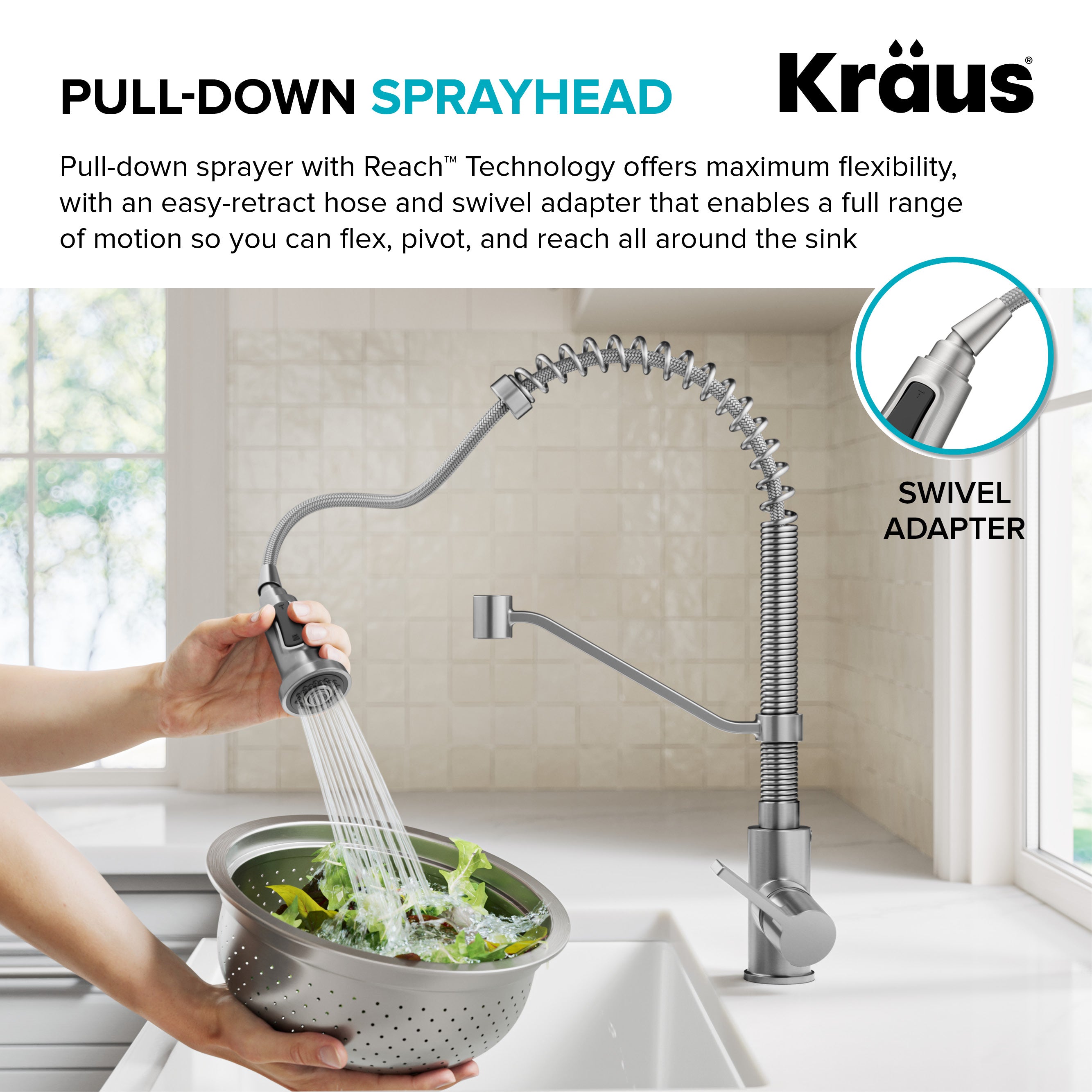 KRAUS Britt Single Handle Pull Down Kitchen Faucet in Spot-Free Brushed Brass