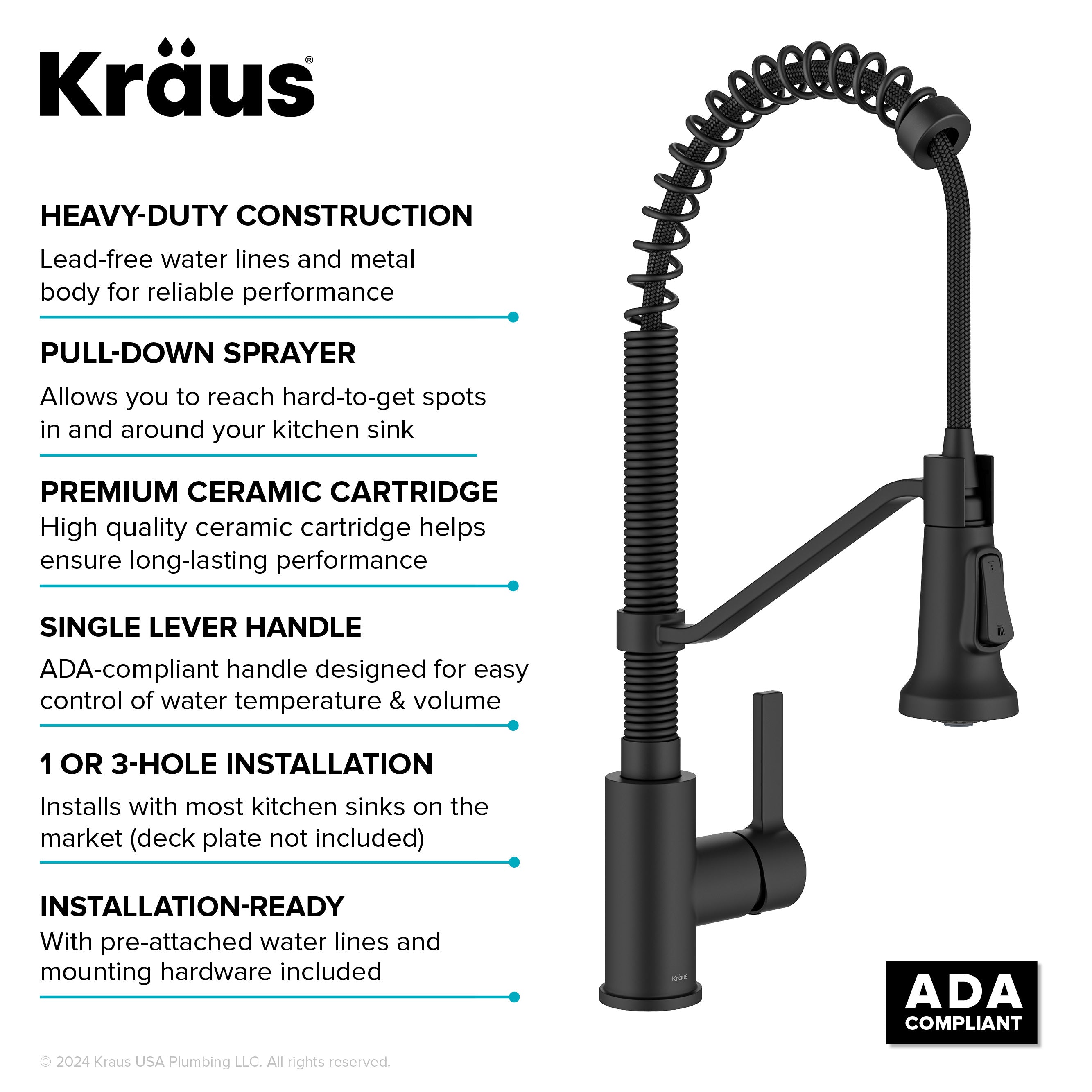 KRAUS Britt Single Handle Pull Down Kitchen Faucet in Matte Black