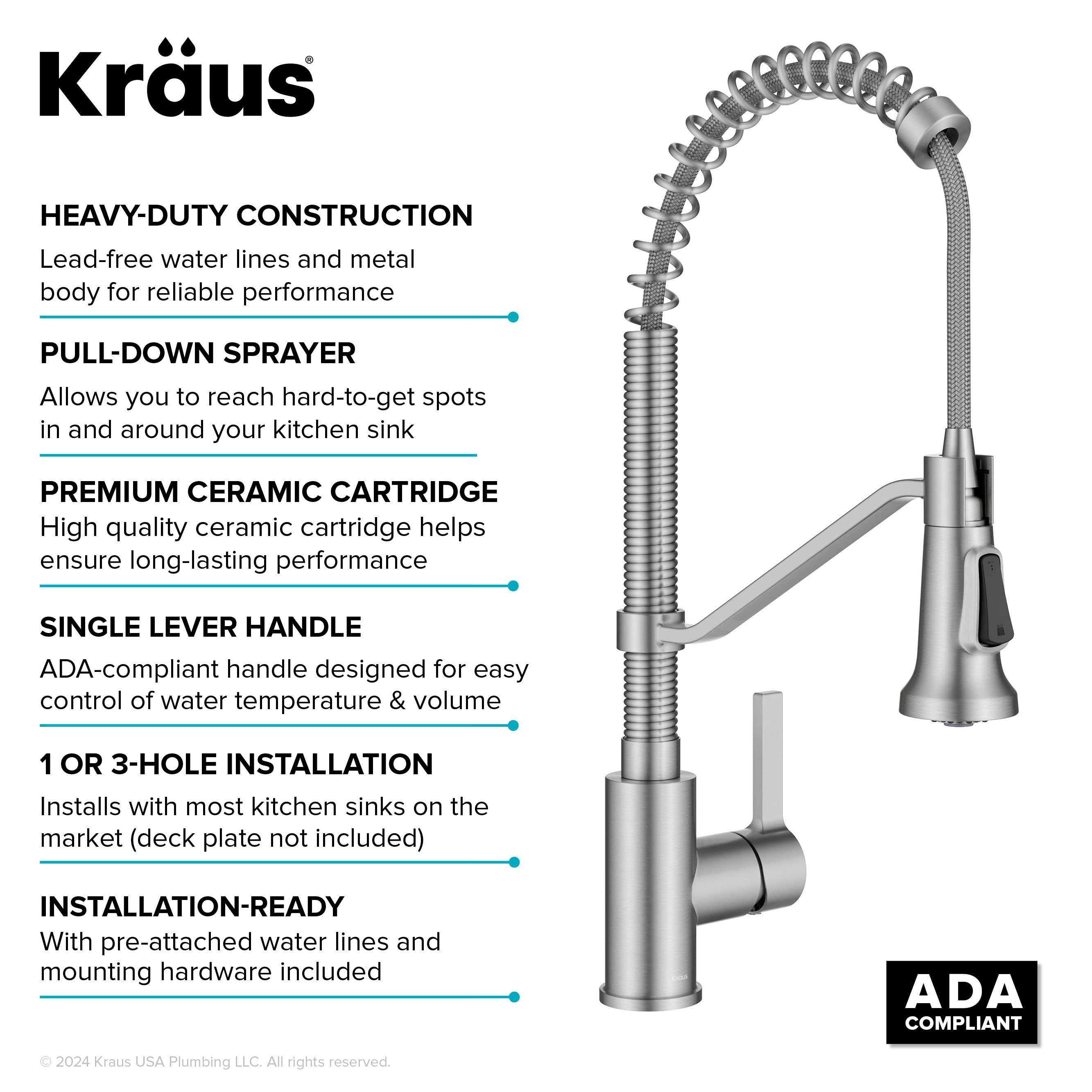 KRAUS Britt Single Handle Pull Down Kitchen Faucet in Spot-Free Stainless Steel