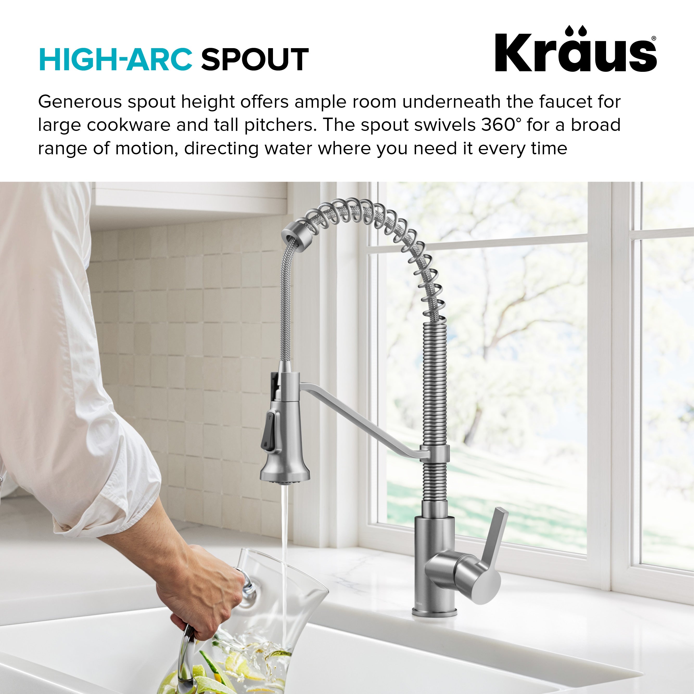 KRAUS Britt Single Handle Pull Down Kitchen Faucet in Spot-Free Stainless Steel