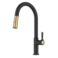 KRAUS Torak Single Handle Pull Down Kitchen Faucet in Matte Black with Brushed Brass