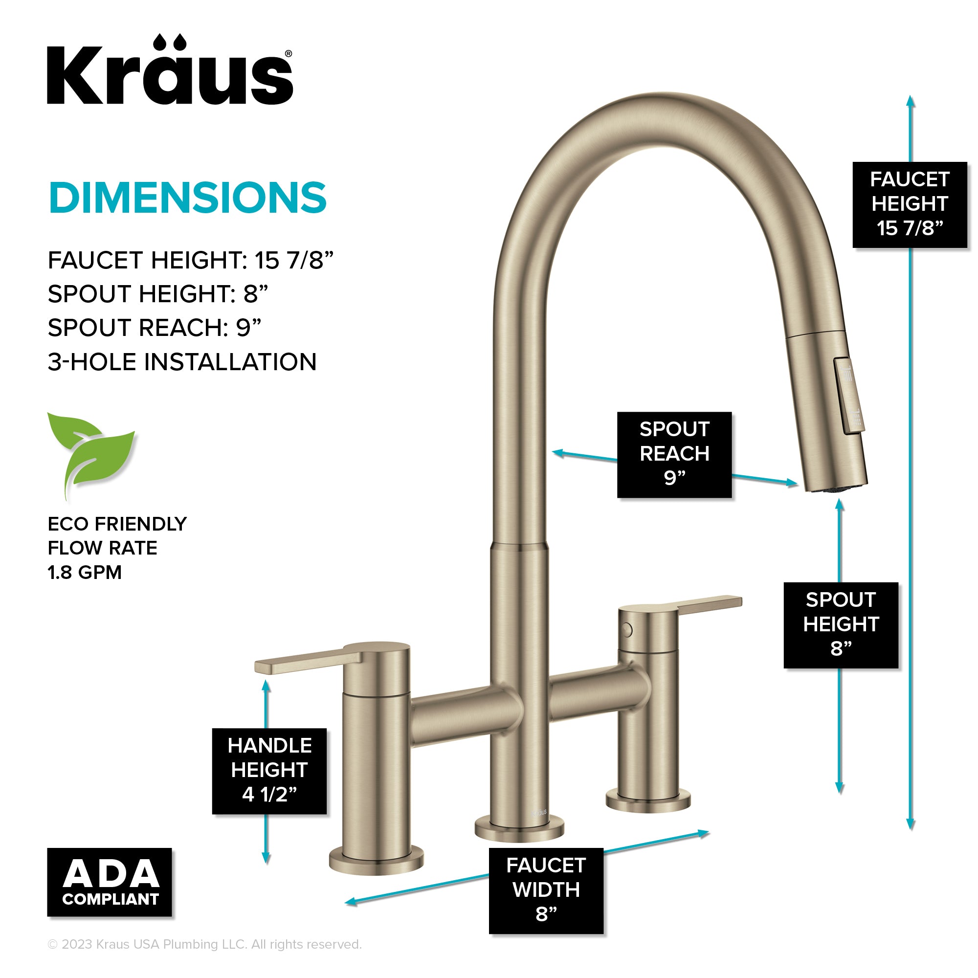 KRAUS Contemporary Bridge Kitchen Faucet with Spray-Head in Antique Brass