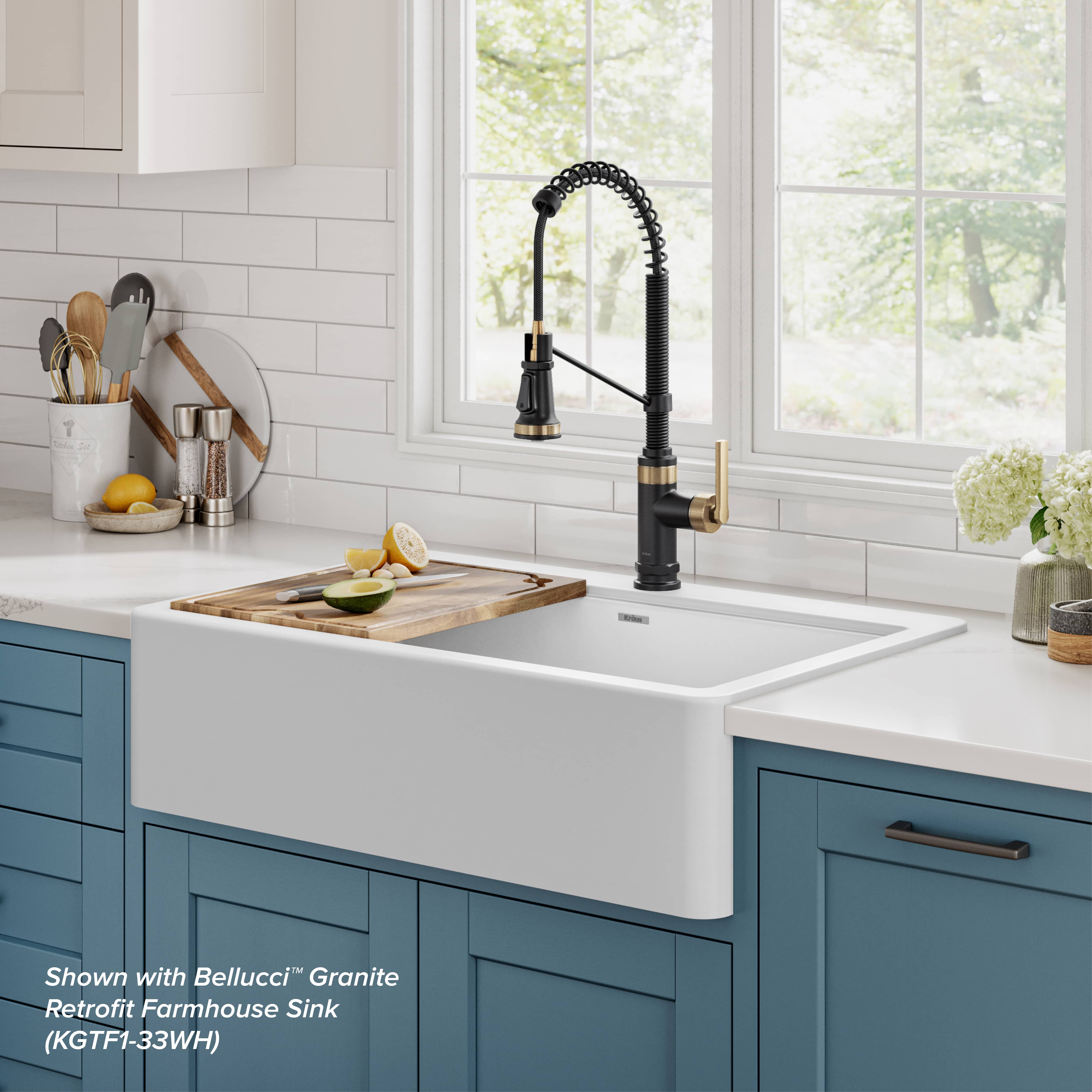 KRAUS Allyn Single Handle Pull Down Kitchen Faucet in Matte Black & Brushed Brass