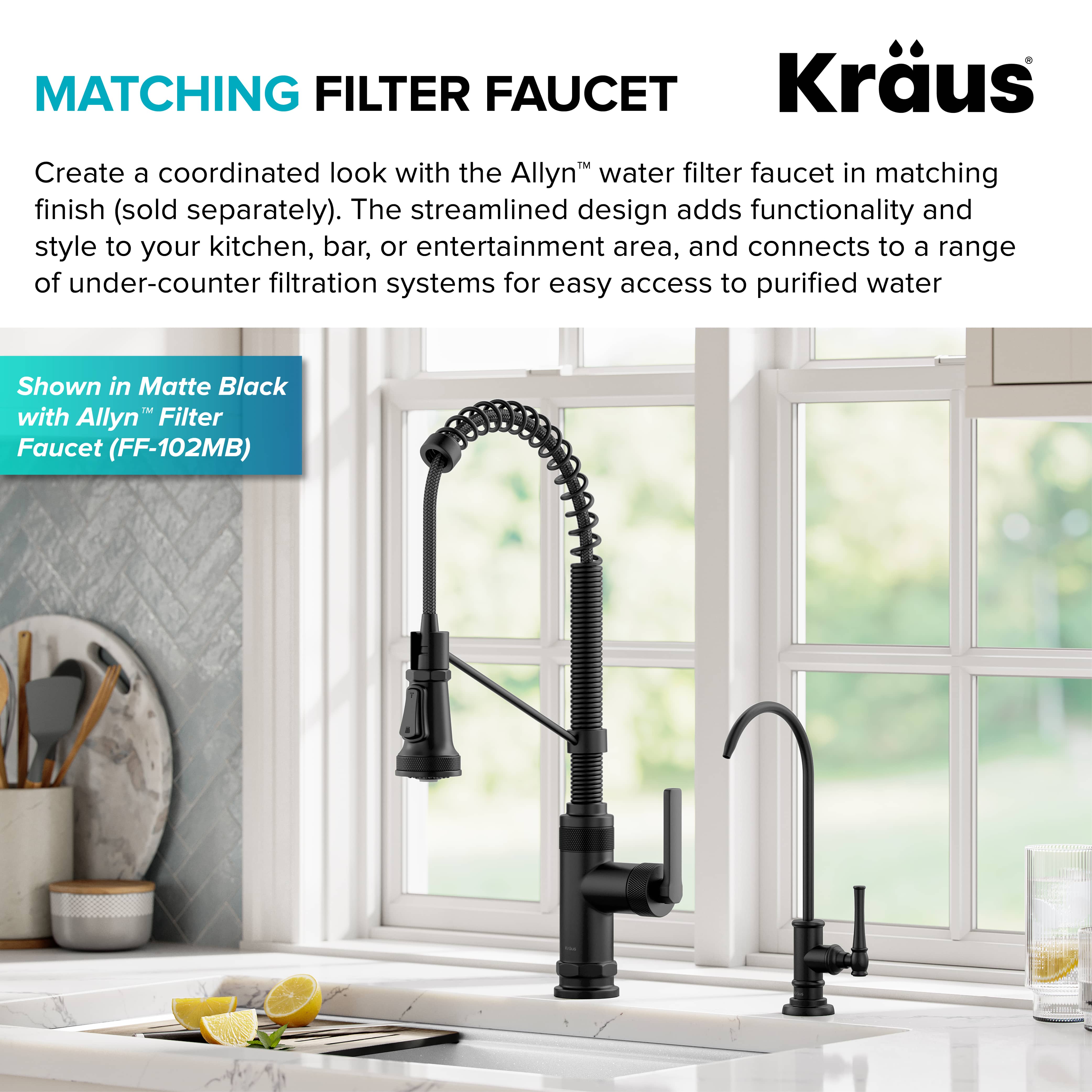 KRAUS Allyn Single Handle Pull Down Kitchen Faucet in Matte Black & Brushed Brass