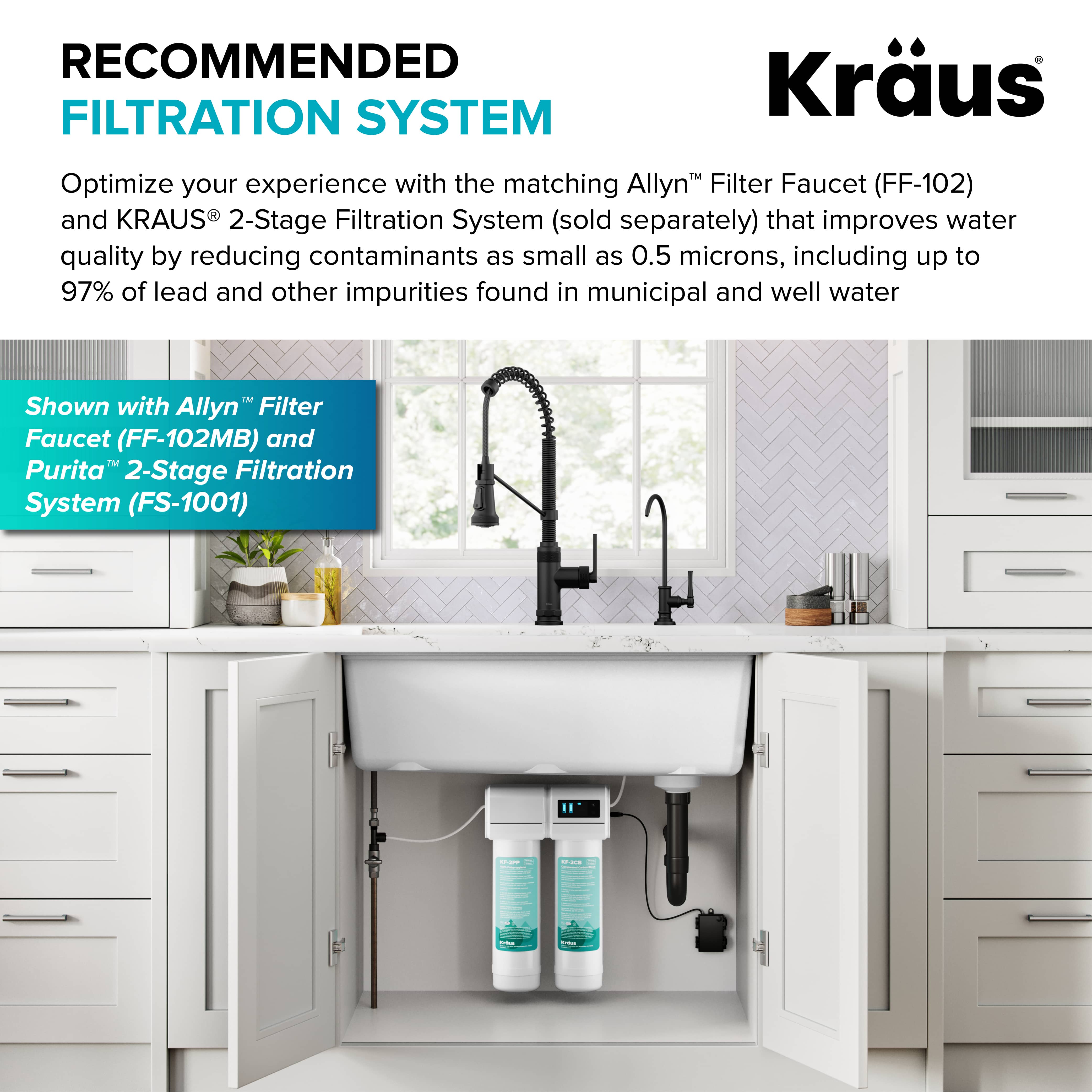 KRAUS Allyn Single Handle Pull Down Kitchen Faucet in Matte Black & Brushed Brass