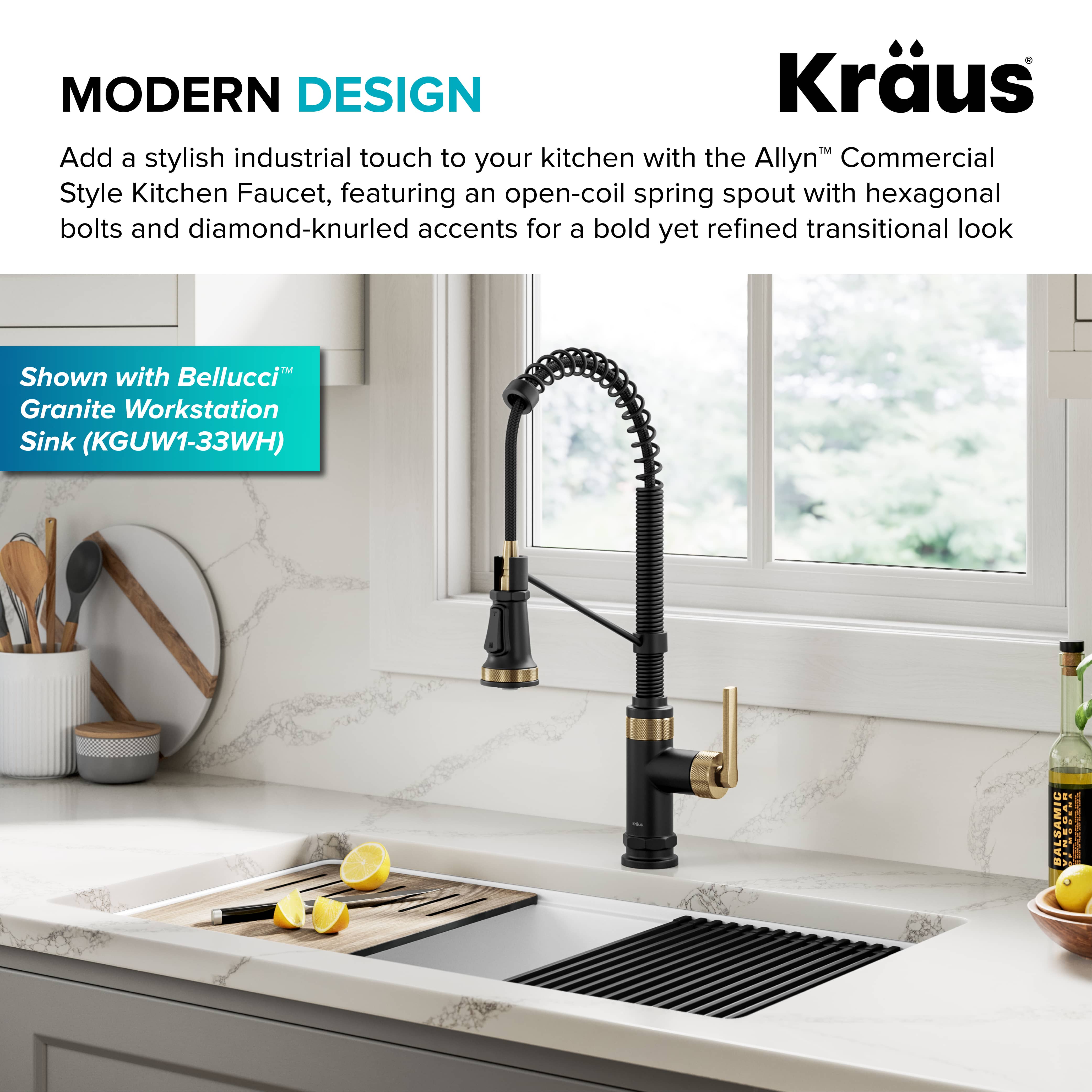 KRAUS Allyn Single Handle Pull Down Kitchen Faucet in Matte Black & Brushed Brass