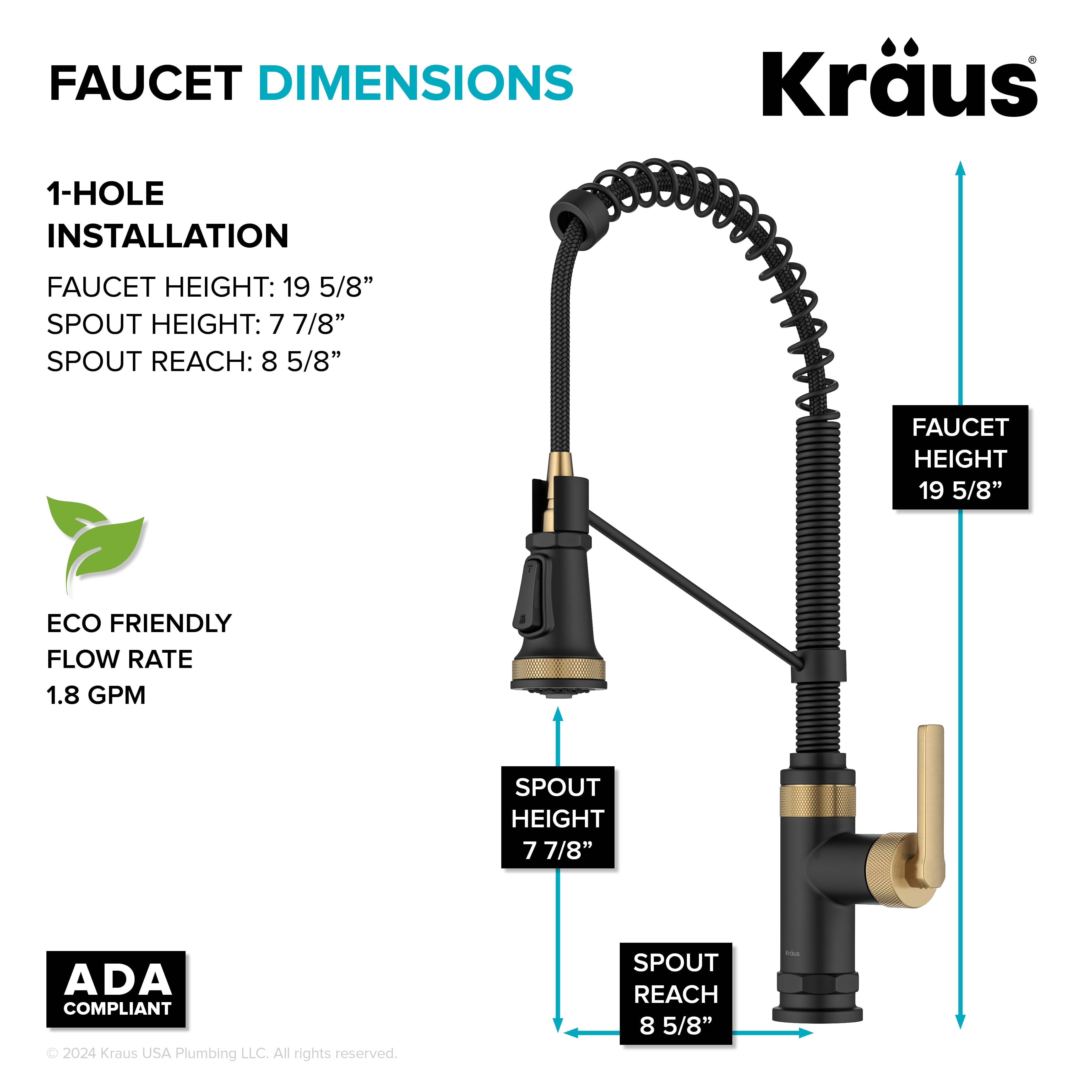 KRAUS Allyn Single Handle Pull Down Kitchen Faucet in Matte Black & Brushed Brass