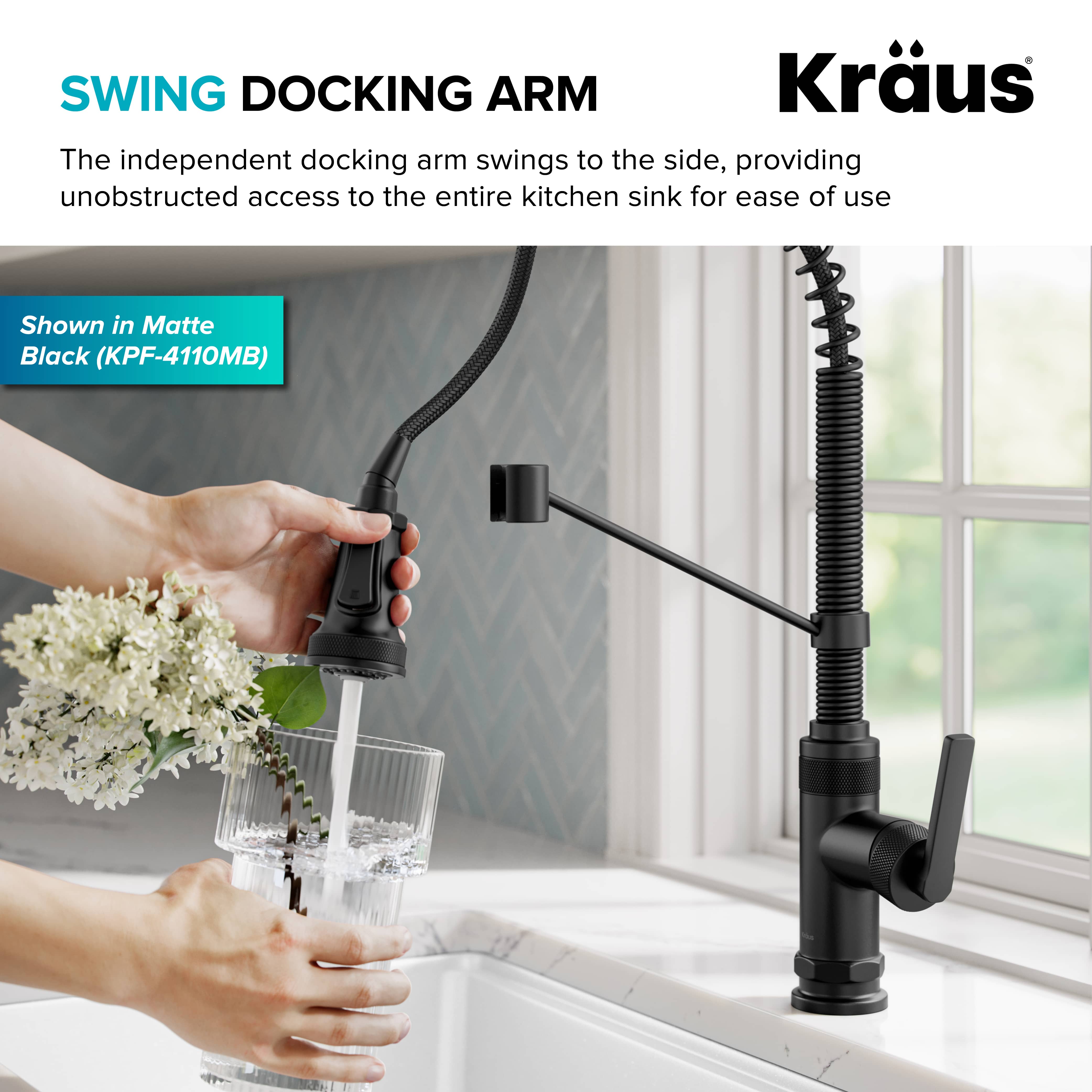 KRAUS Allyn Single Handle Pull Down Kitchen Faucet in Matte Black & Brushed Brass