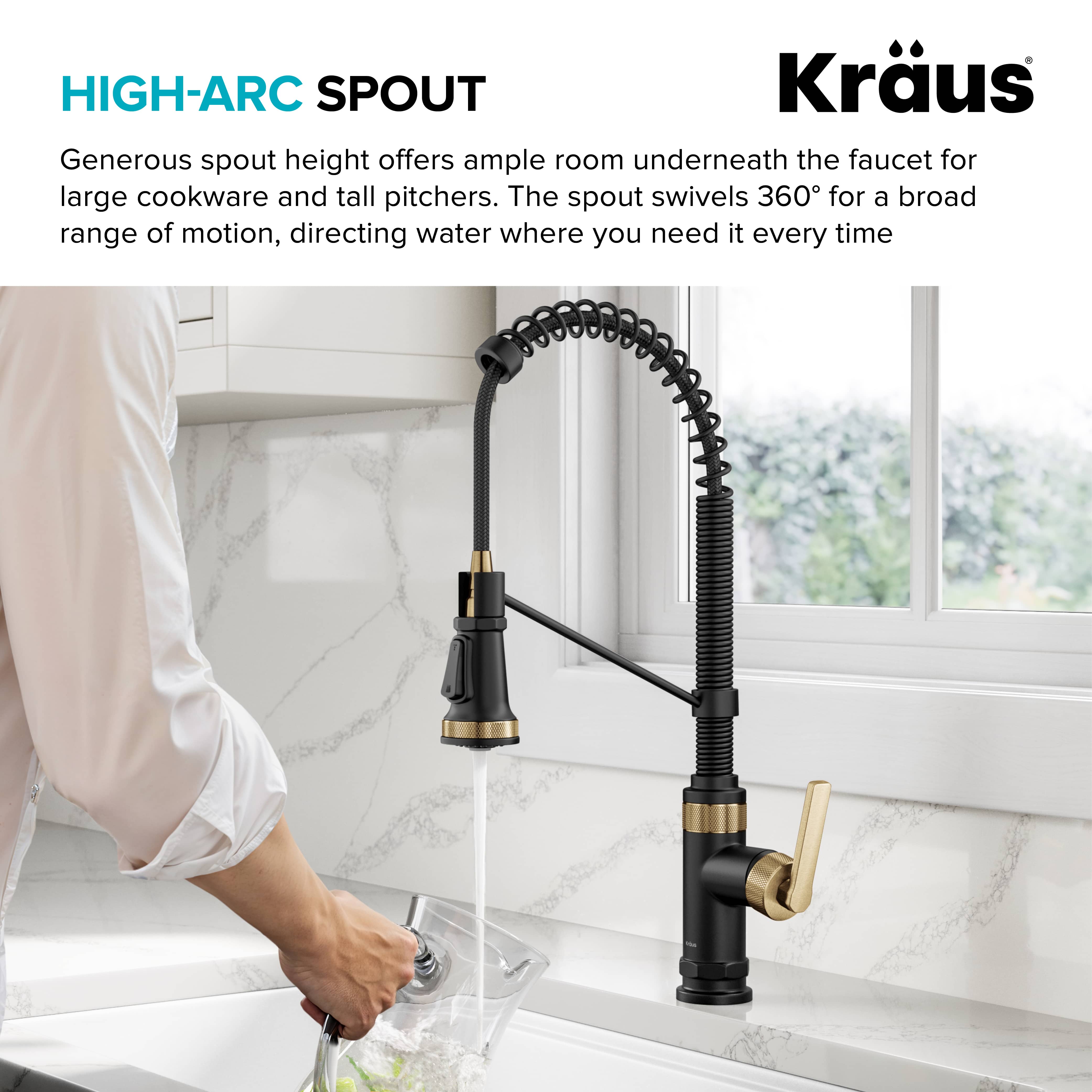 KRAUS Allyn Single Handle Pull Down Kitchen Faucet in Matte Black & Brushed Brass