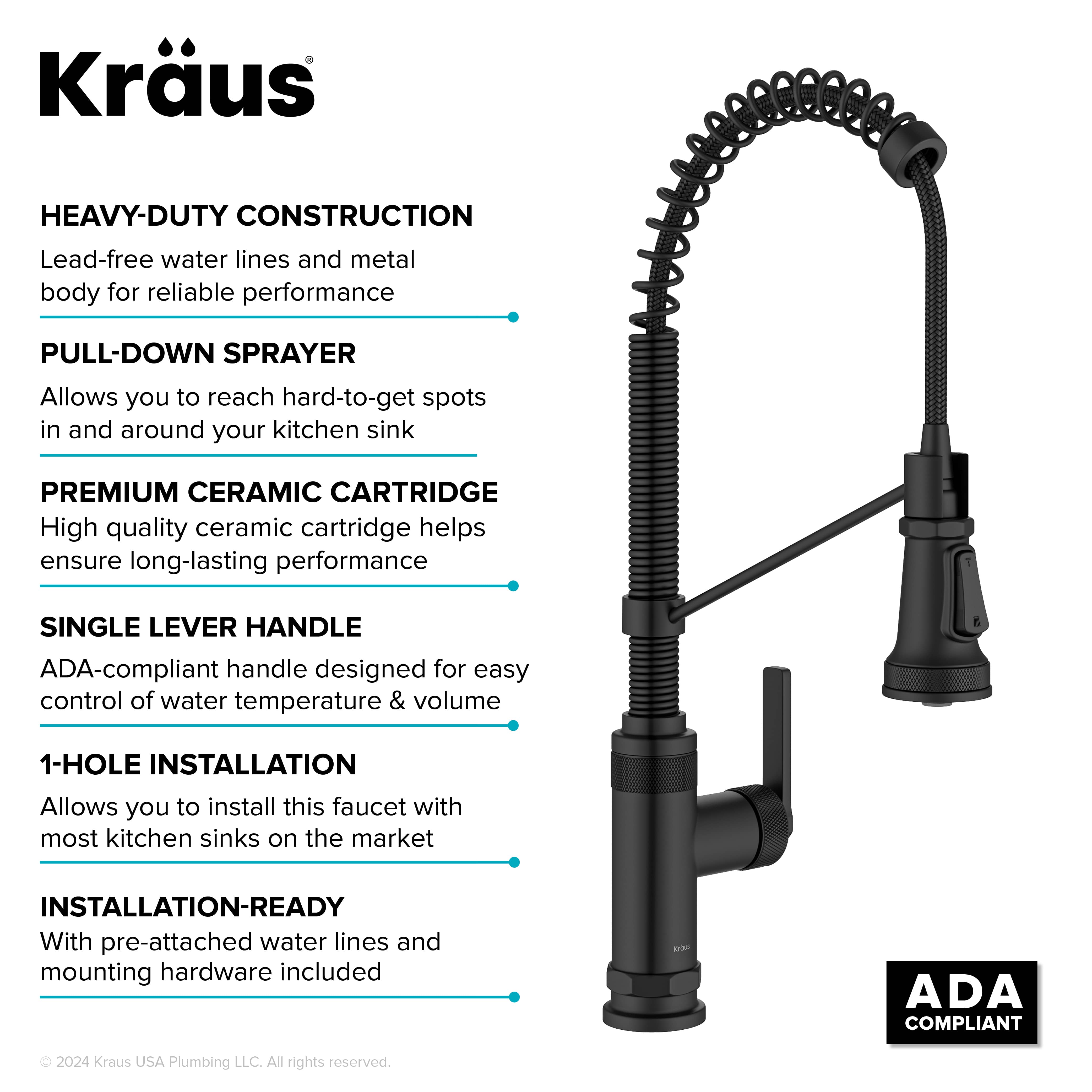 KRAUS Allyn Single Handle Pull Down Kitchen Faucet in Matte Black