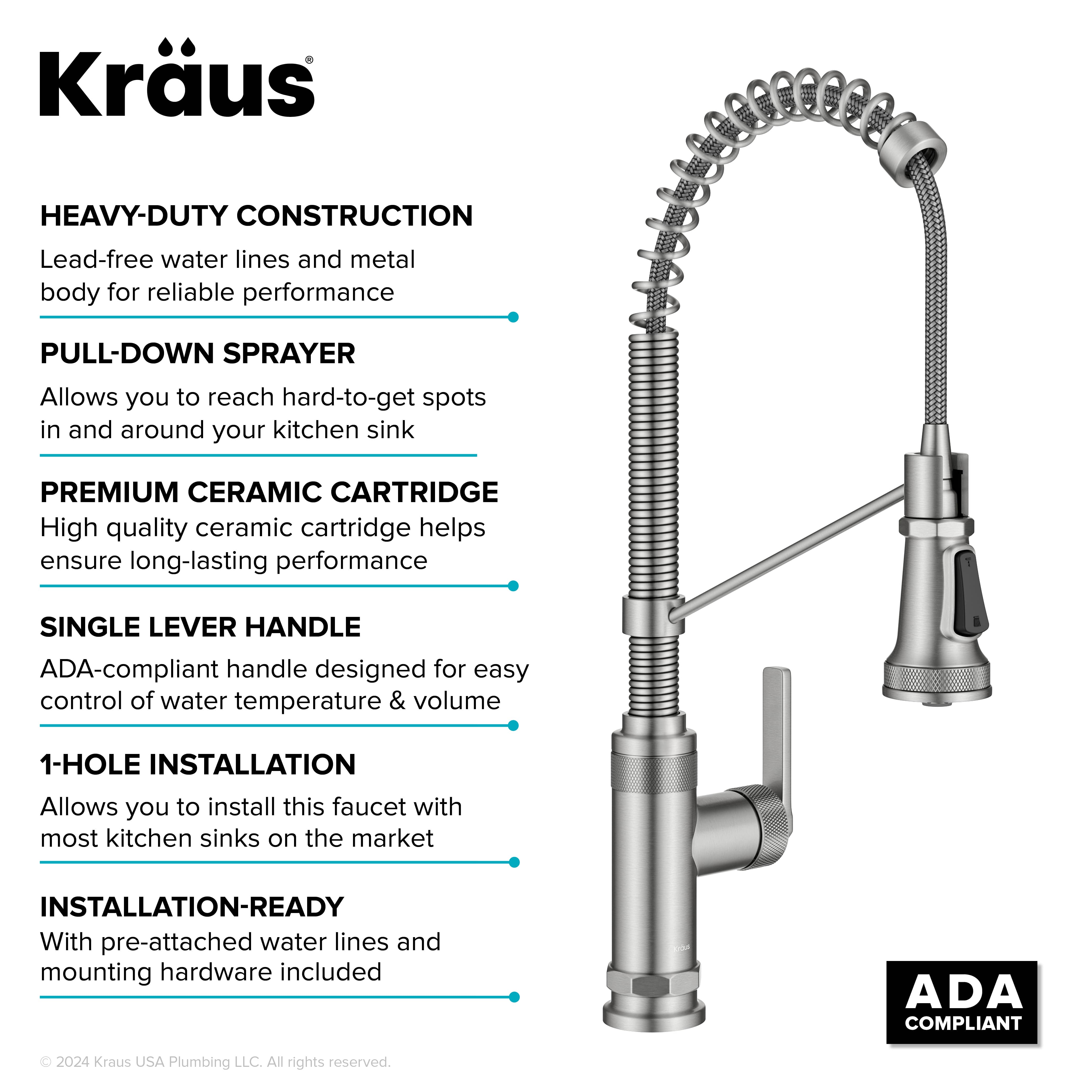 KRAUS Allyn Single Handle Pull Down Kitchen Faucet in Spot-Free Stainless Steel