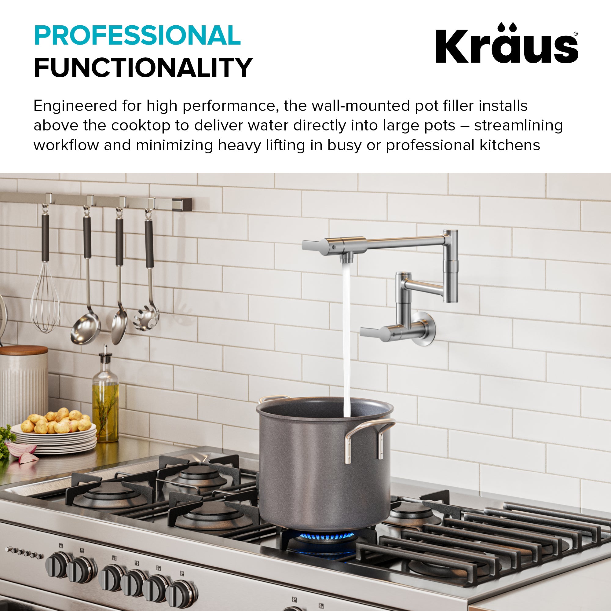 KRAUS Oletto Wall Mount Pot Filler in Matte Black