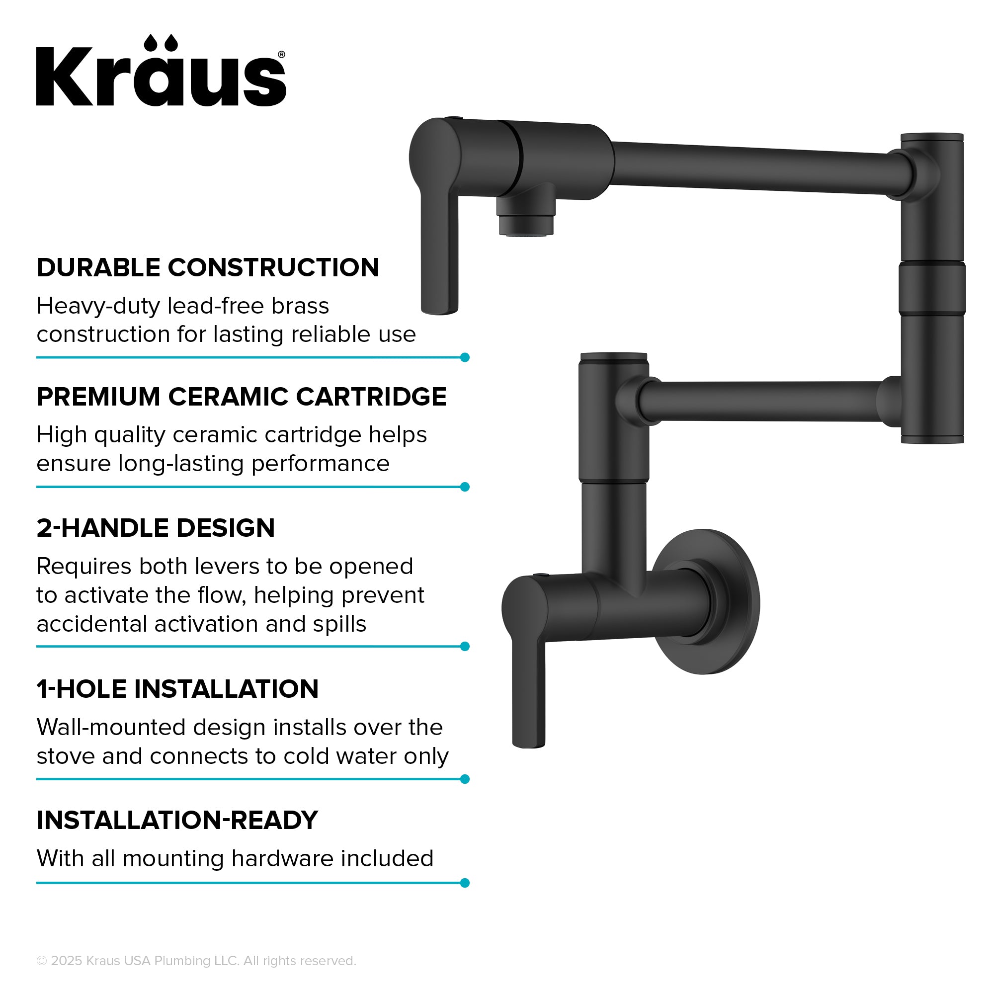 KRAUS Oletto Wall Mount Pot Filler in Matte Black